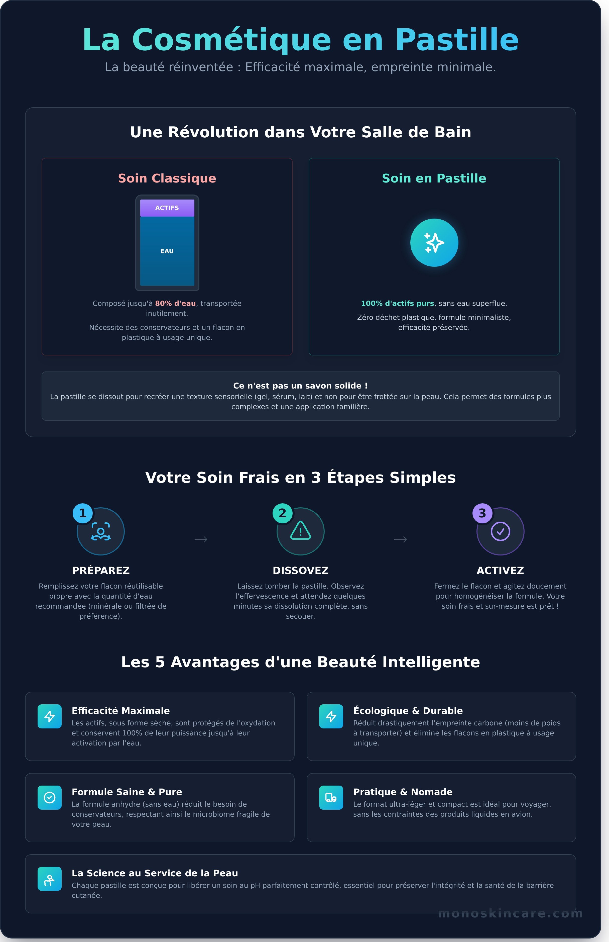 Cosmétique en pastille infographic - visual guide