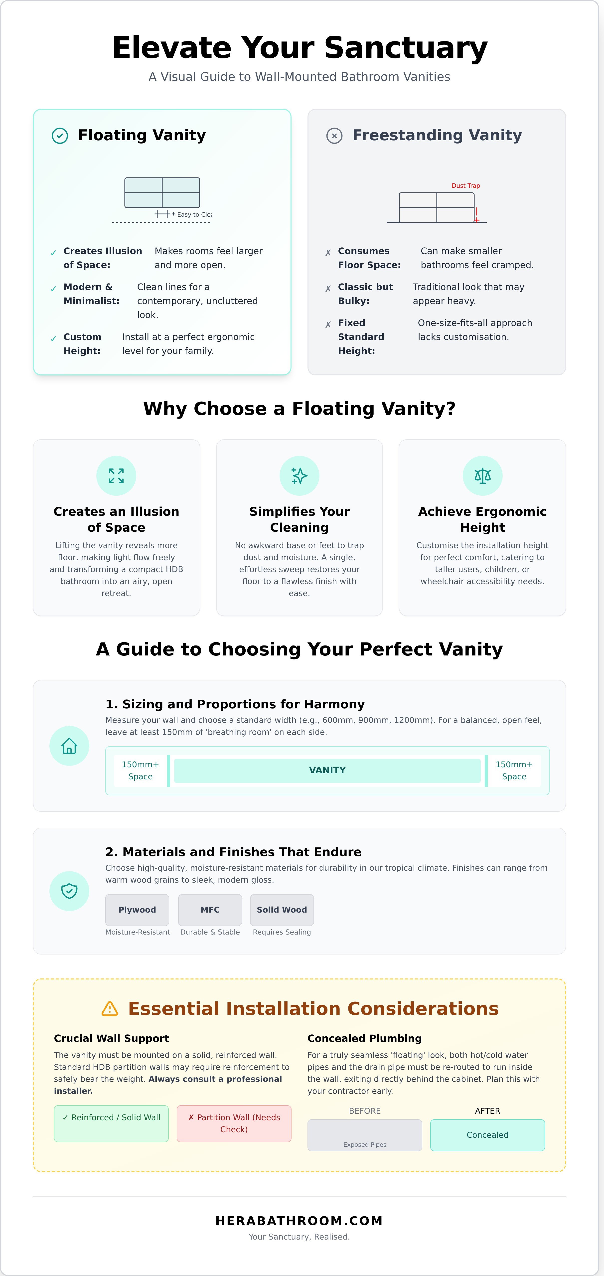 Wall mounted vanity cabinet infographic - visual guide
