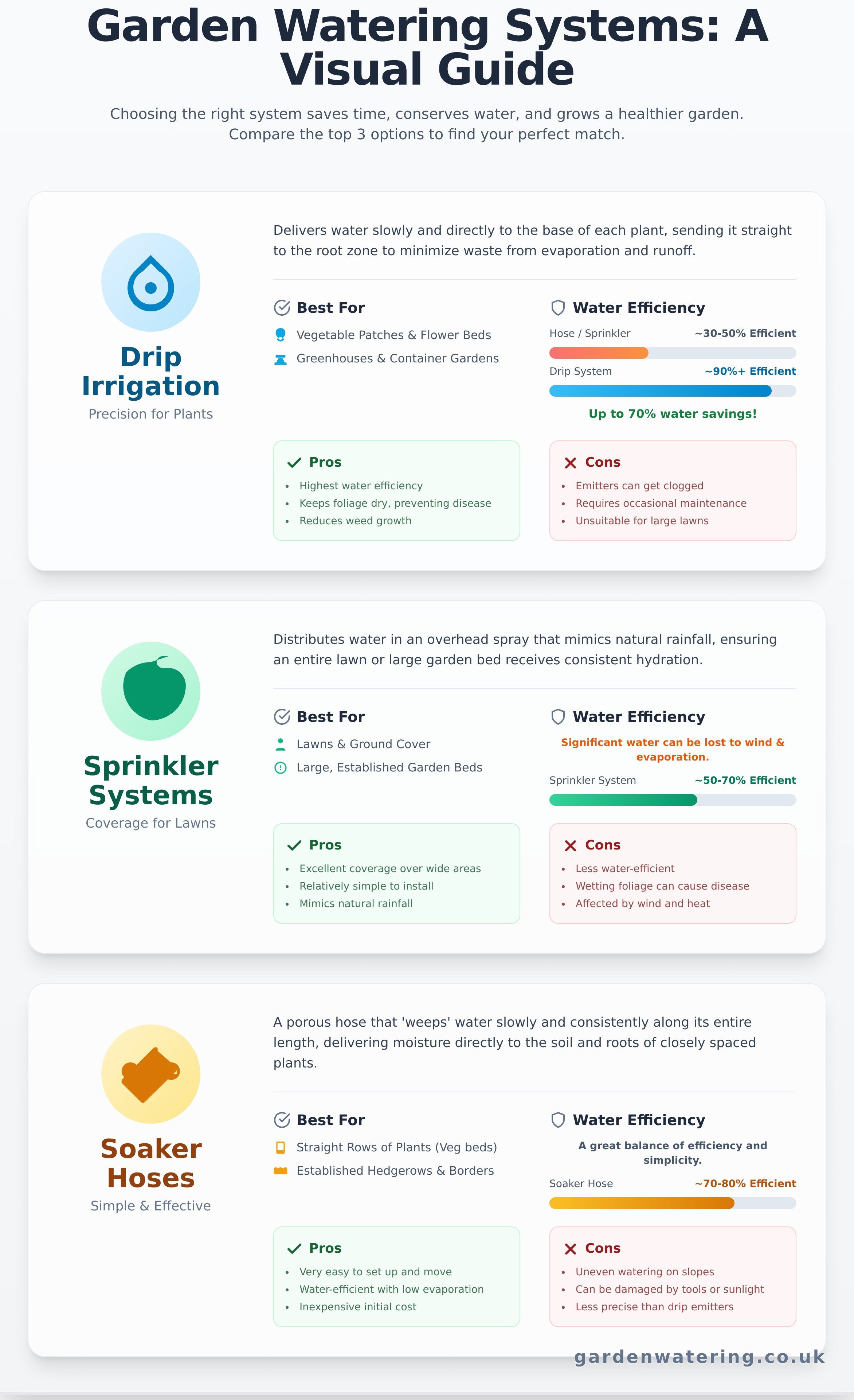 Watering systems for gardens infographic - visual guide