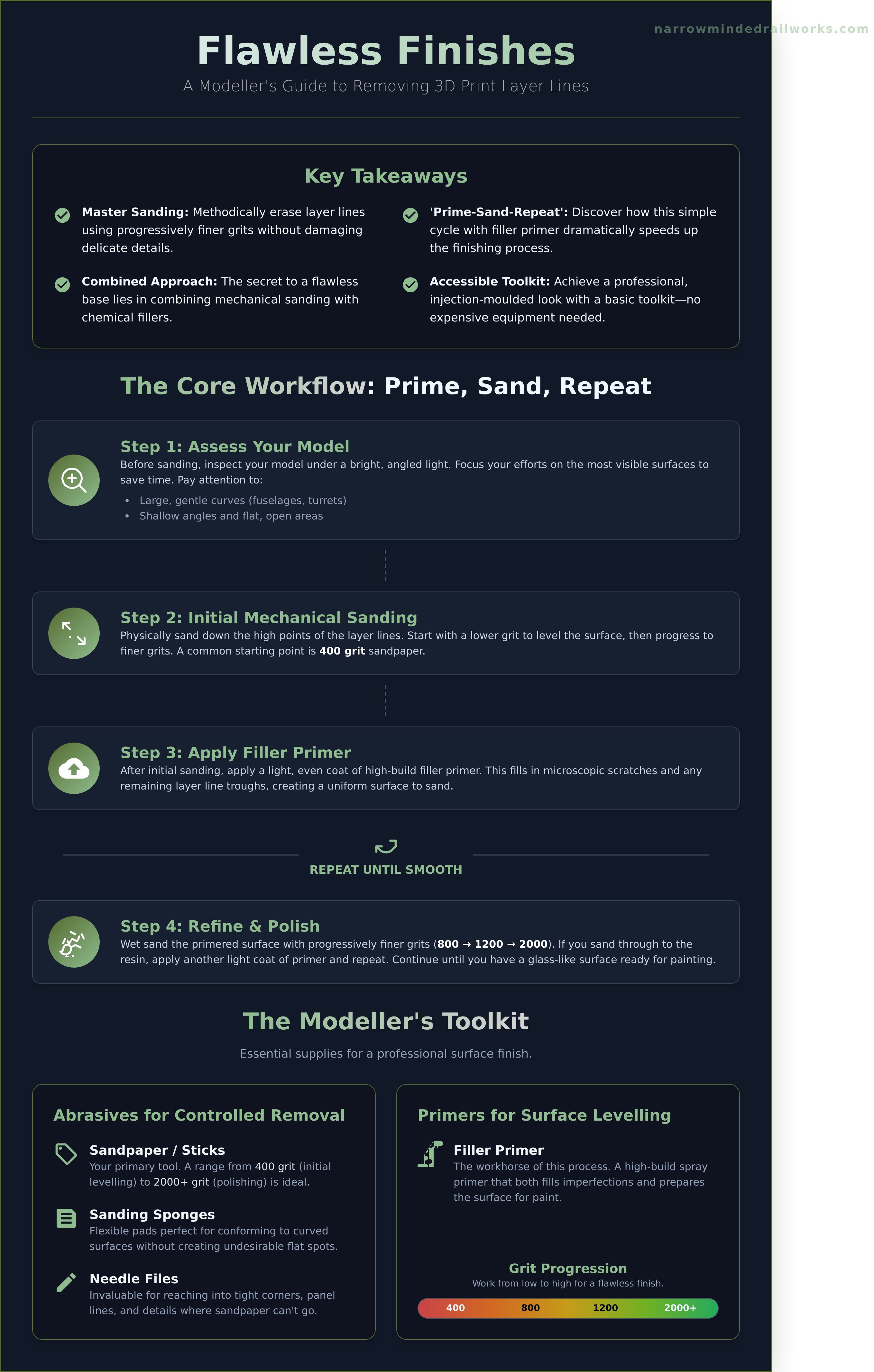 Removing layer lines from 3d prints infographic - visual guide