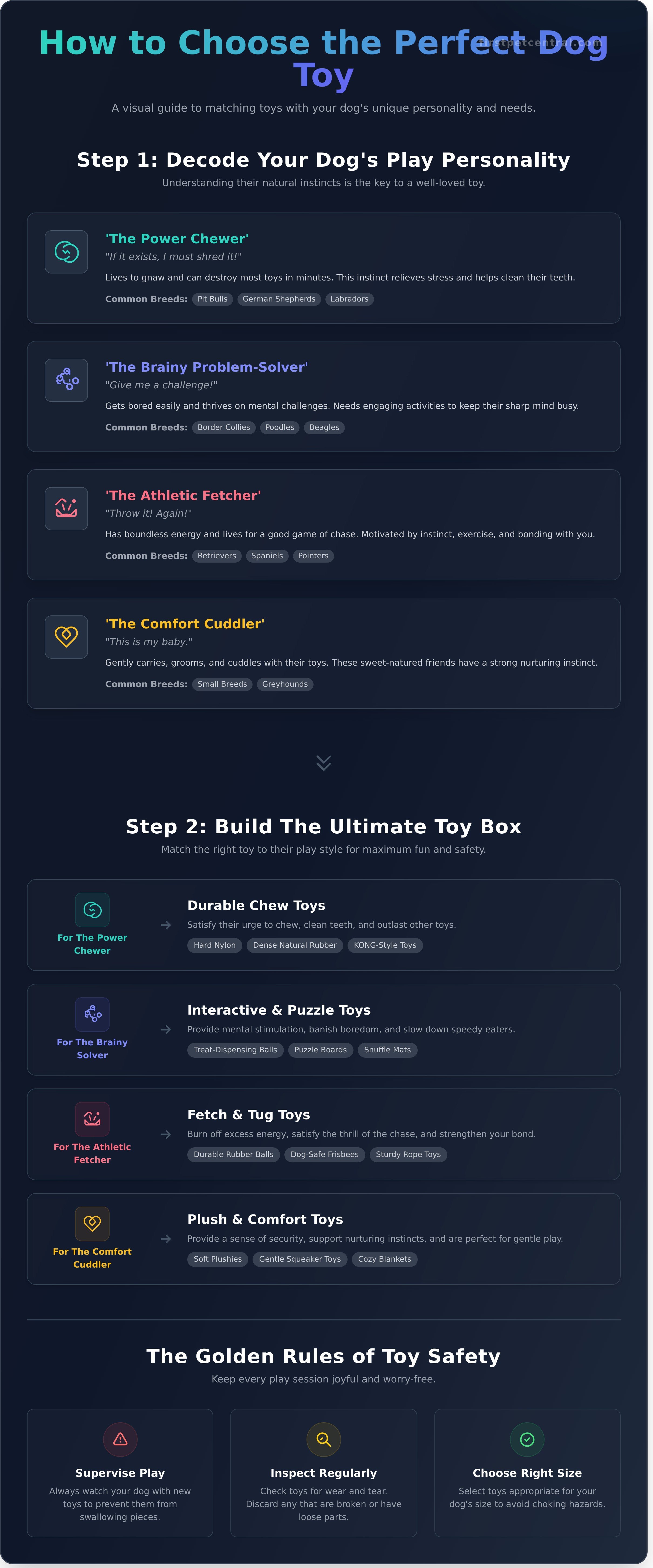 How to choose dog toys infographic - visual guide