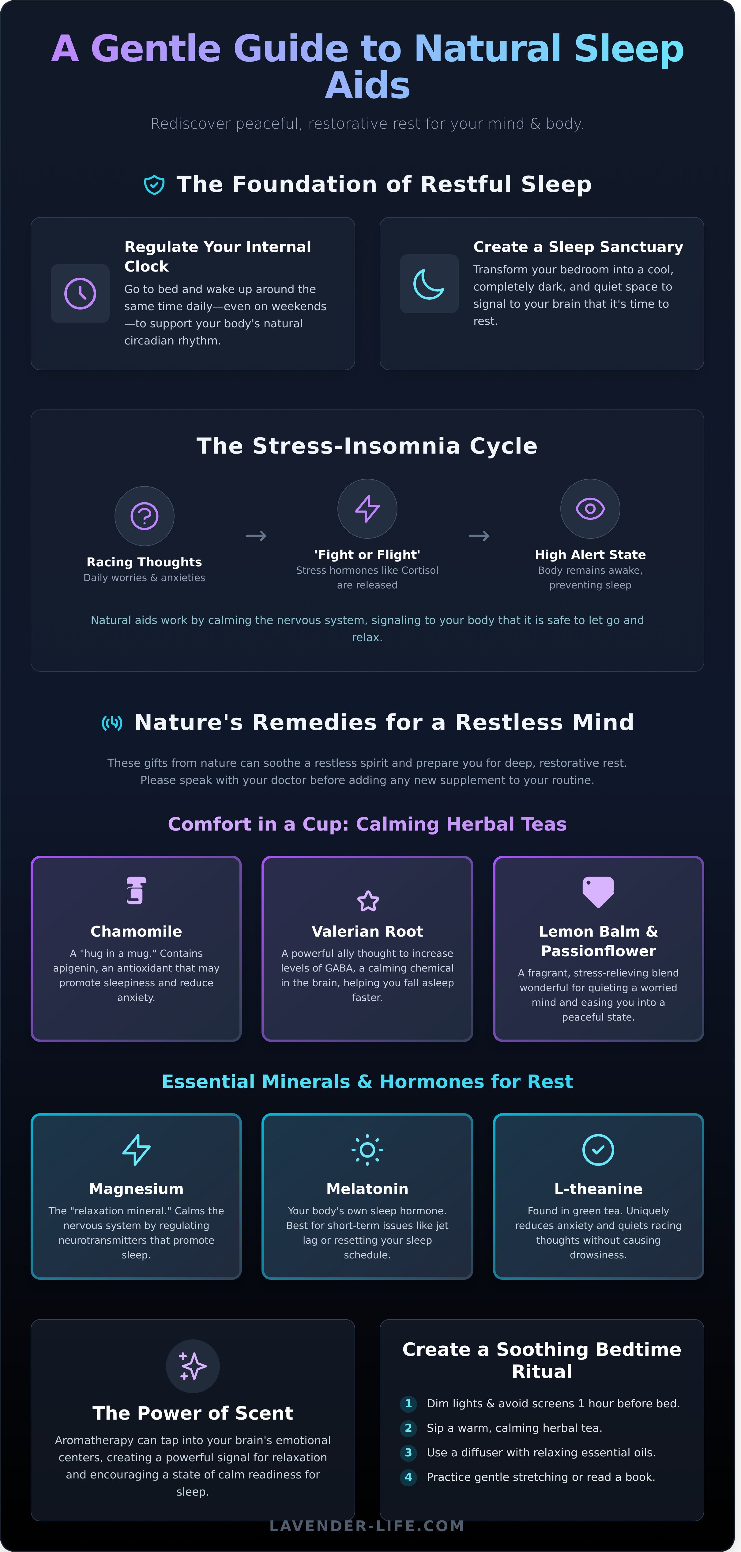 Natural sleep aid for insomnia infographic - visual guide