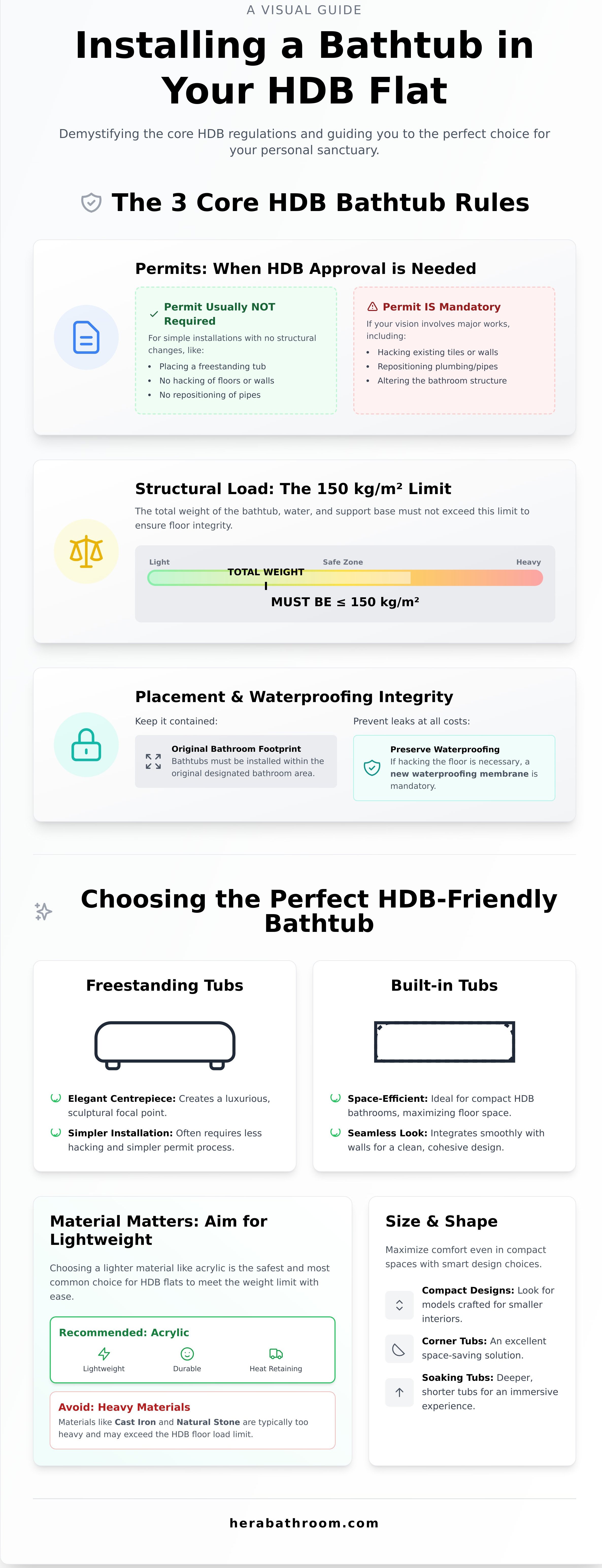 Hdb bathtub regulations infographic - visual guide