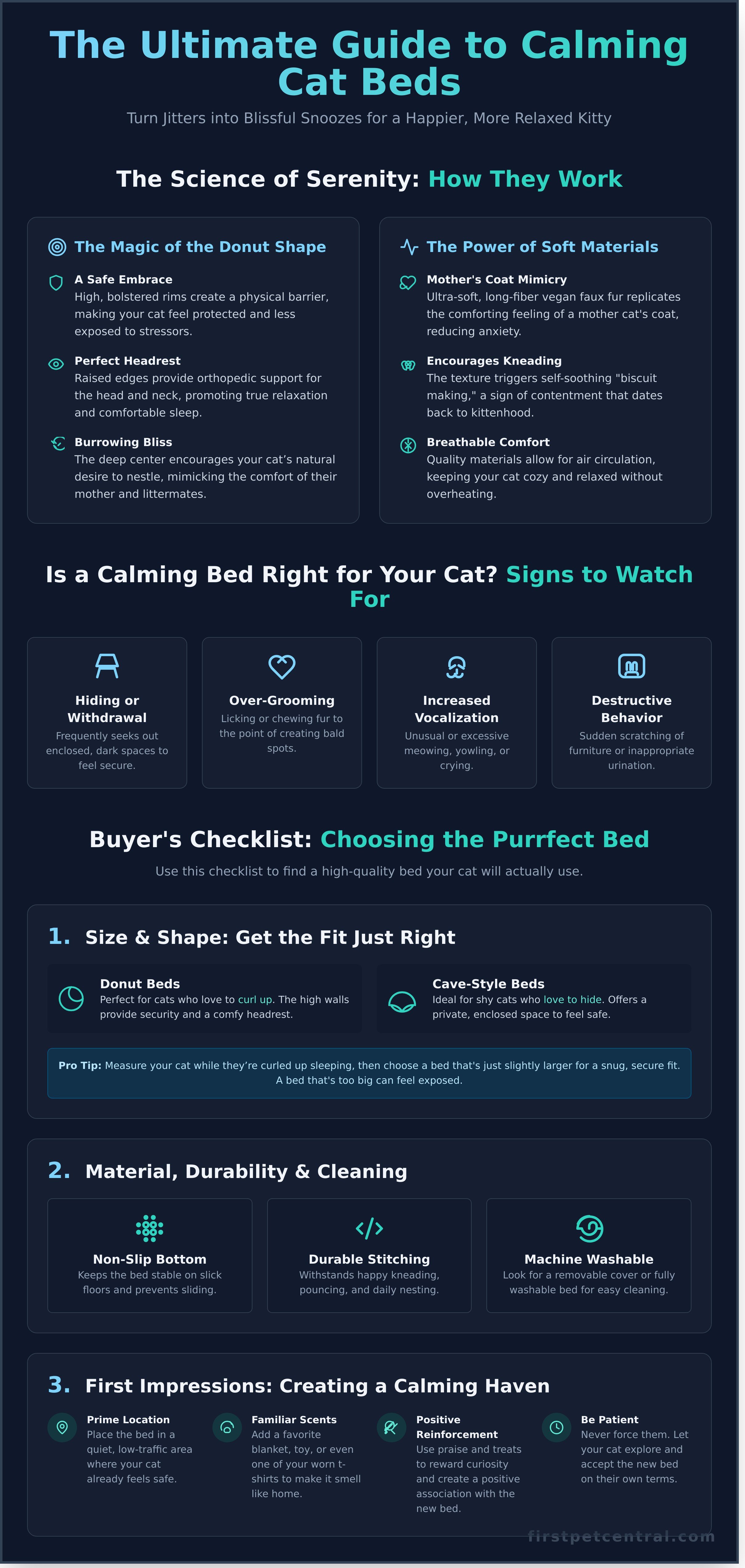 Calming cat bed infographic - visual guide
