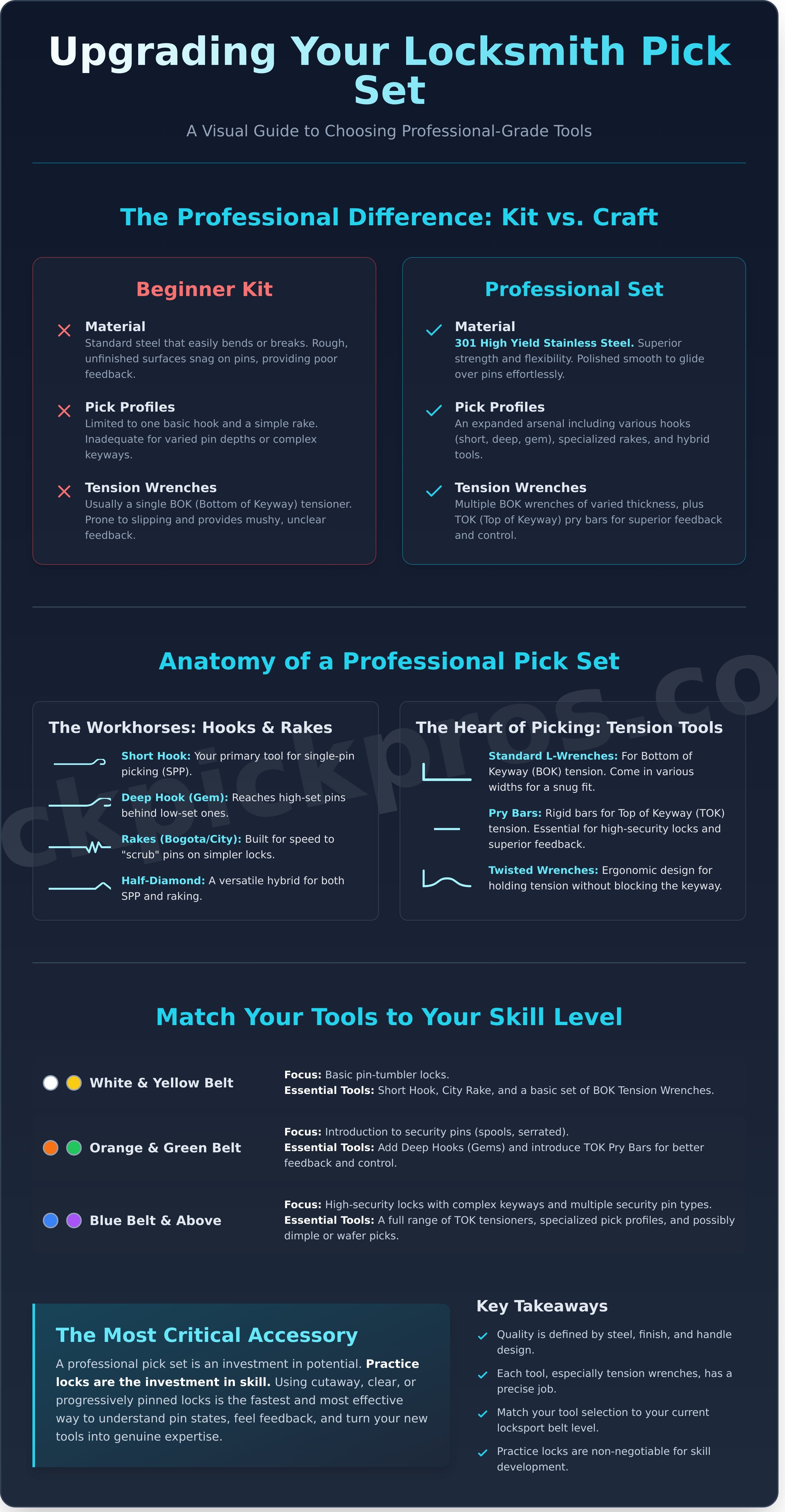 Locksmith pick set infographic - visual guide