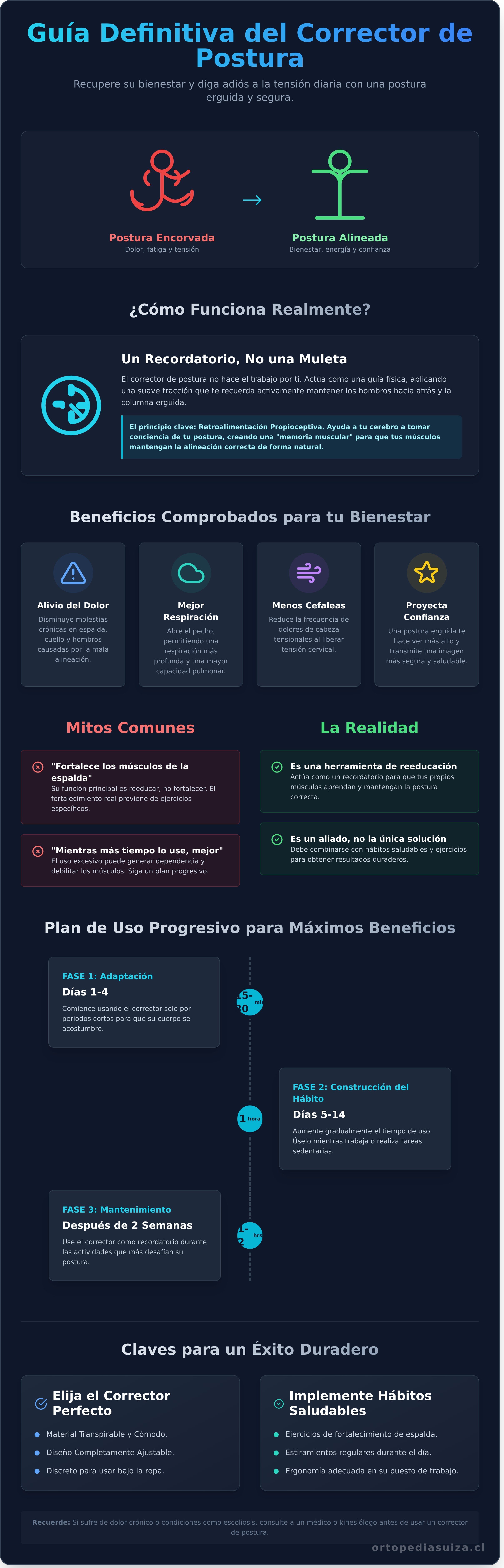 Corrector de postura infographic - visual guide