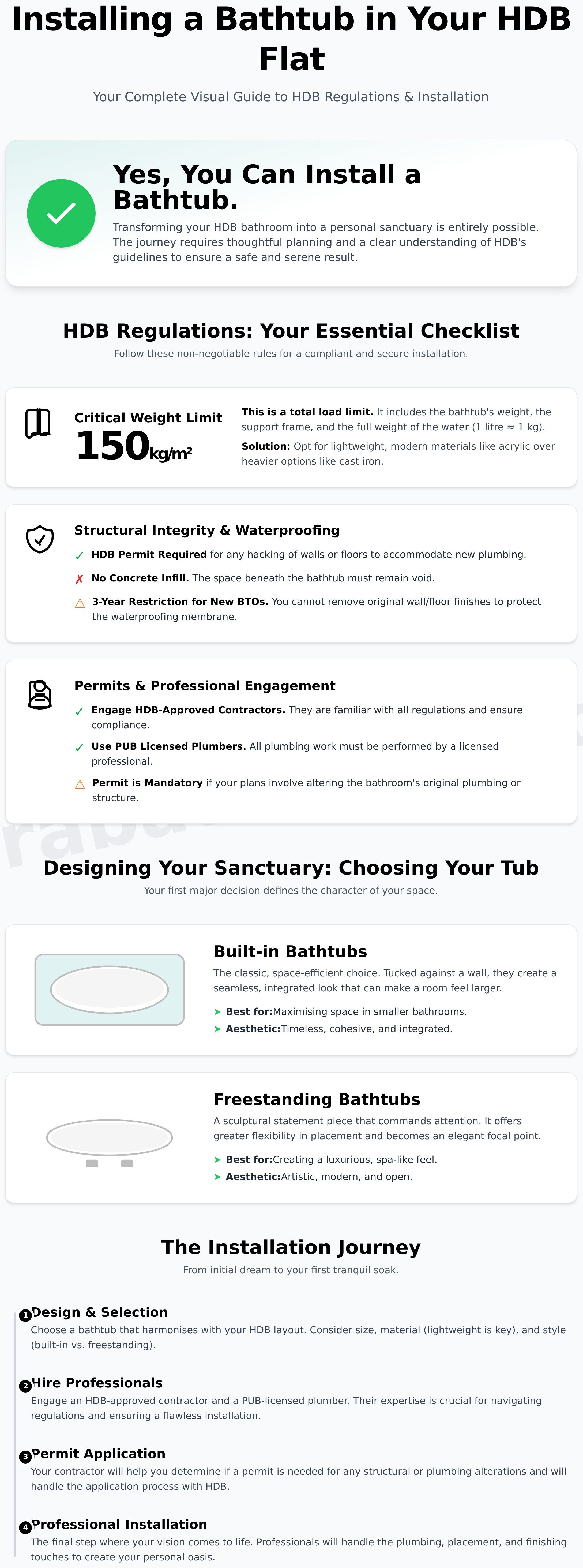Can install bathtub in hdb infographic - visual guide