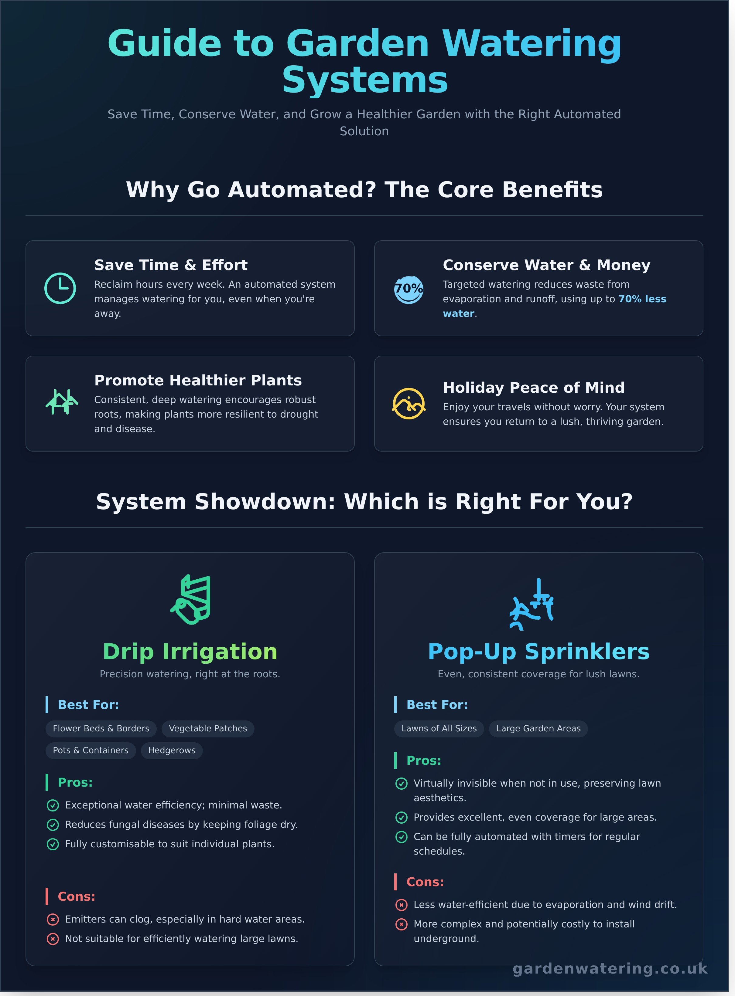 Garden watering system infographic - visual guide