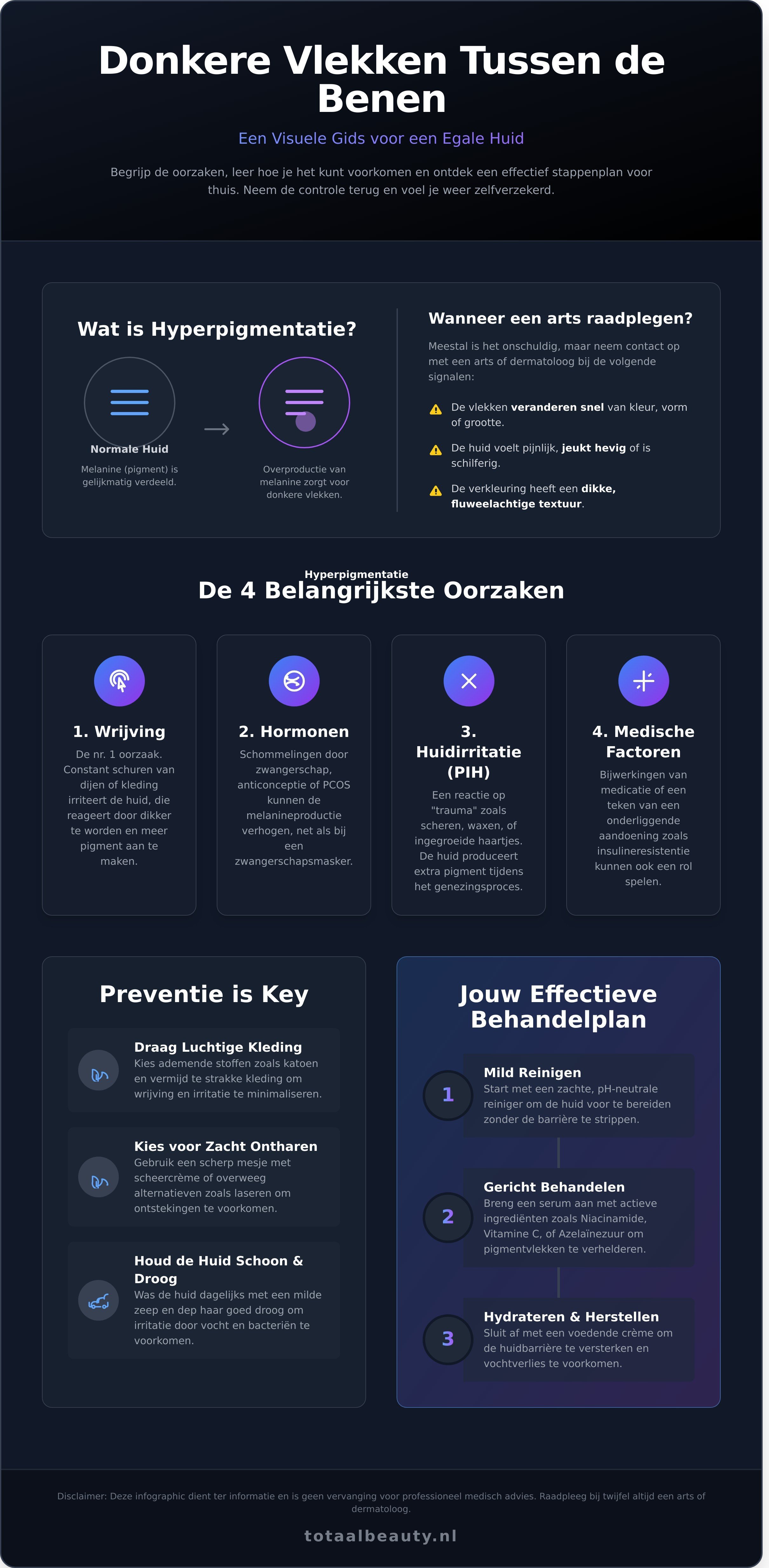 Donkere vlekken tussen benen infographic - visual guide