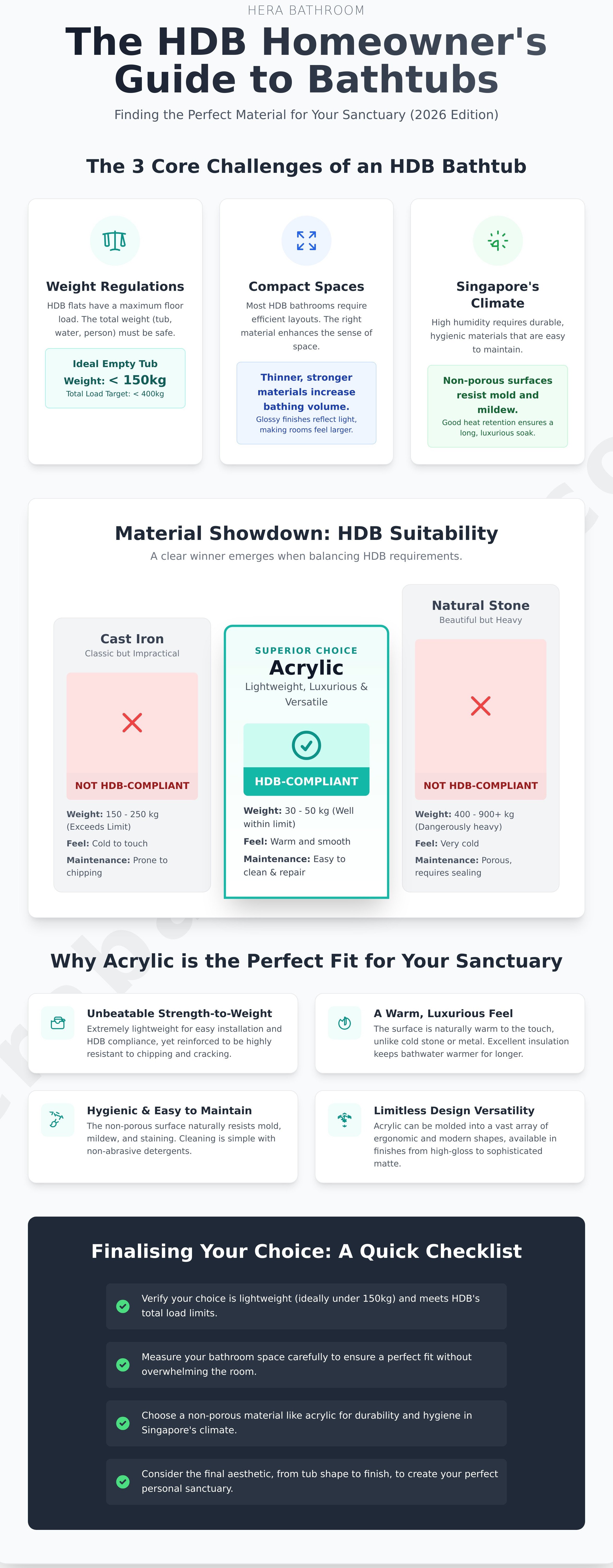 Best bathtub material for hdb infographic - visual guide