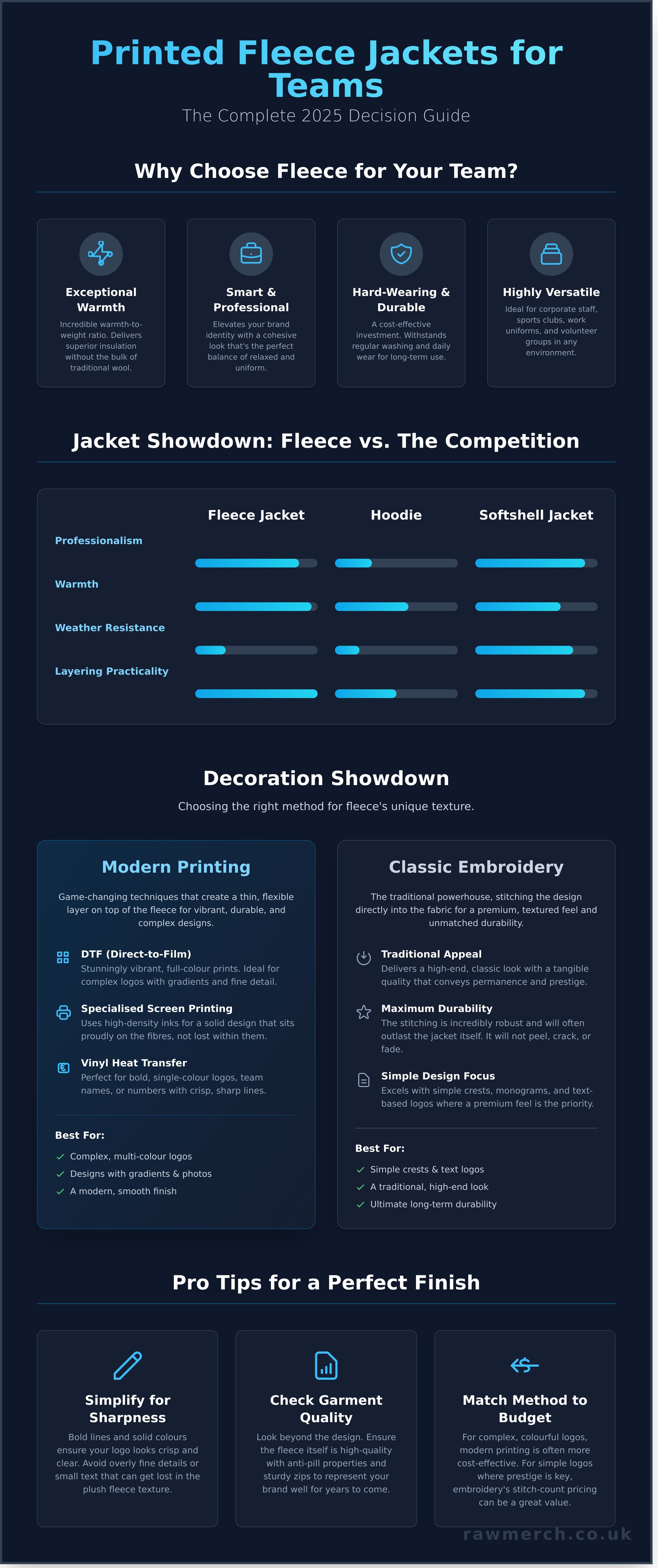 Printed fleece jackets for teams infographic - visual guide