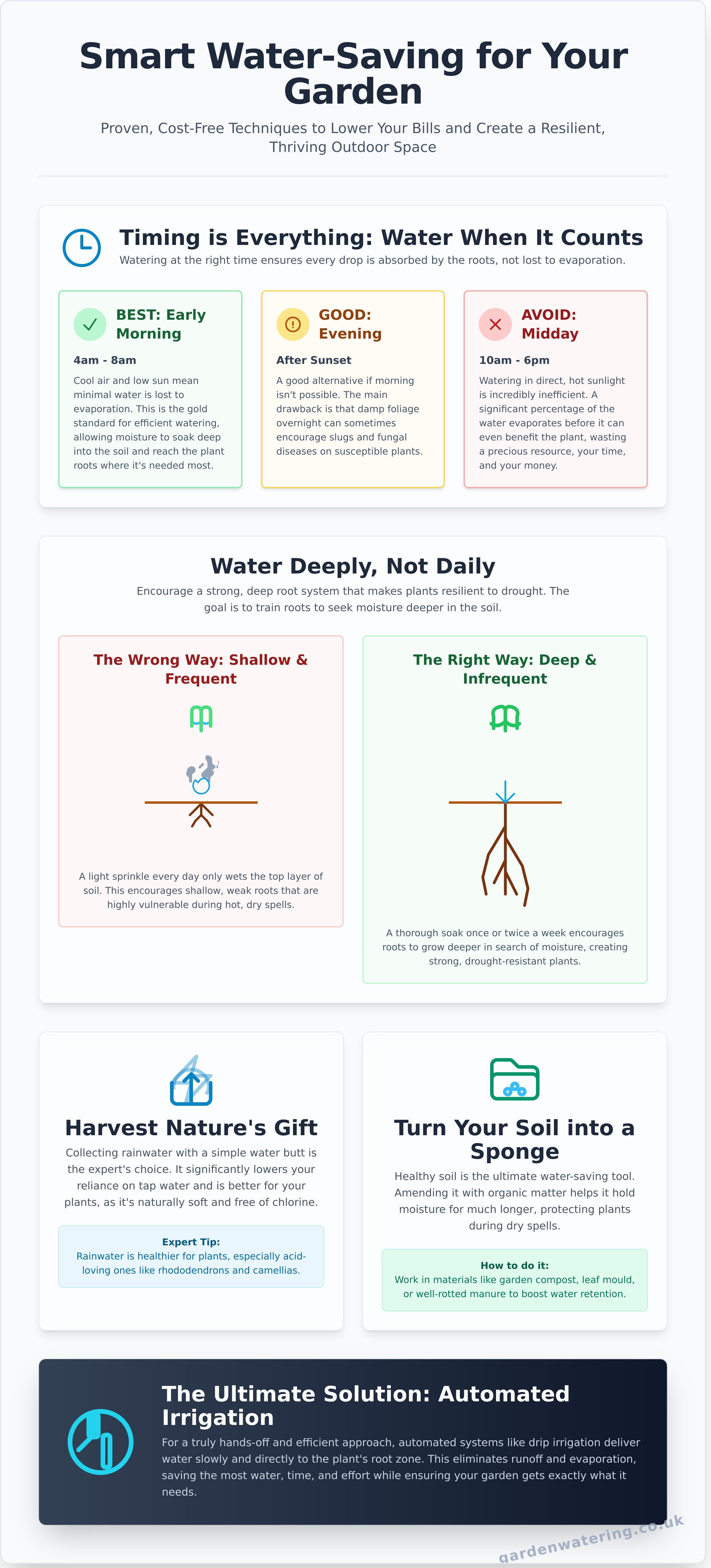 How to save water in the garden uk infographic - visual guide