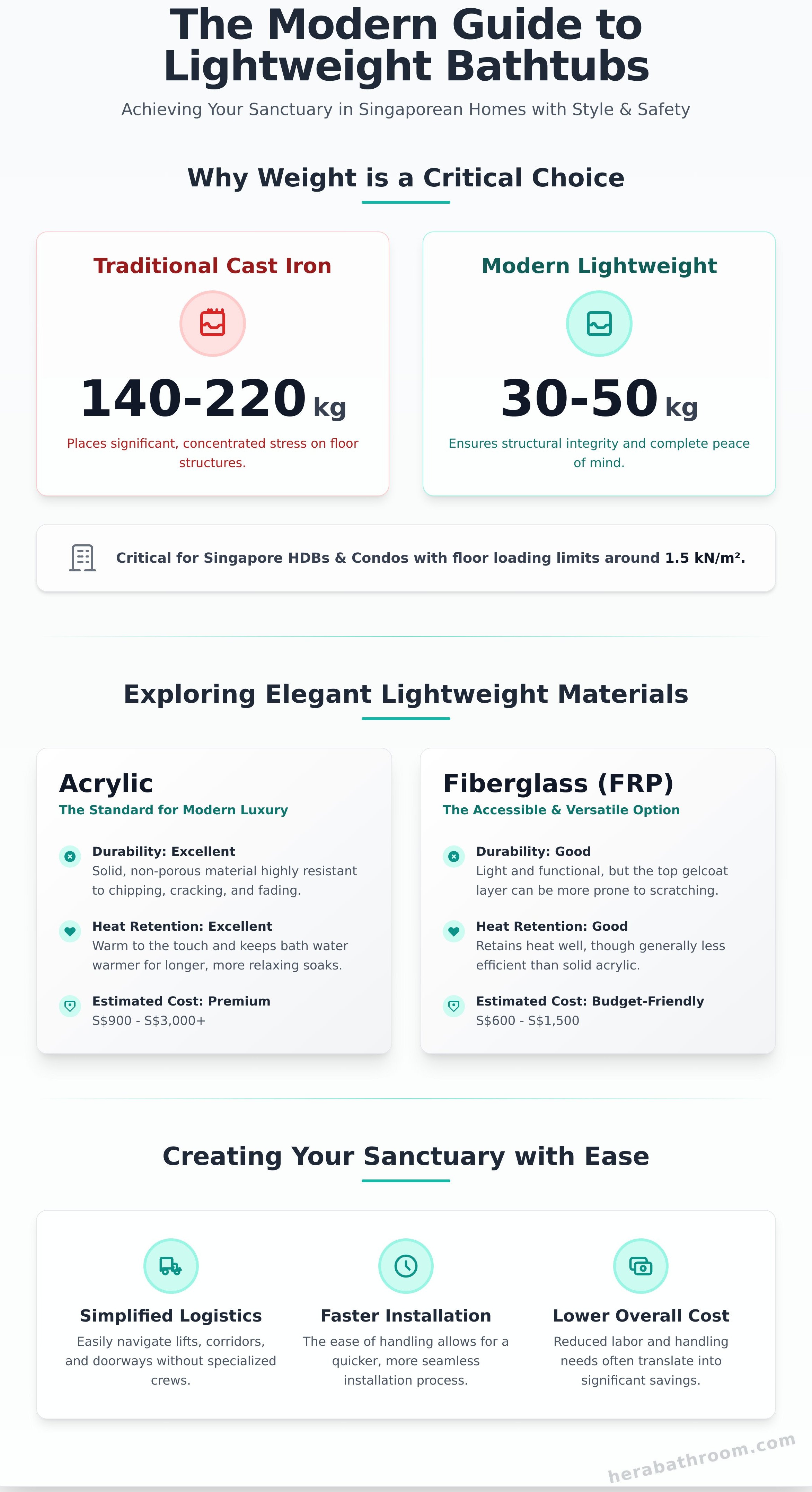 Lightweight bathtub options infographic - visual guide