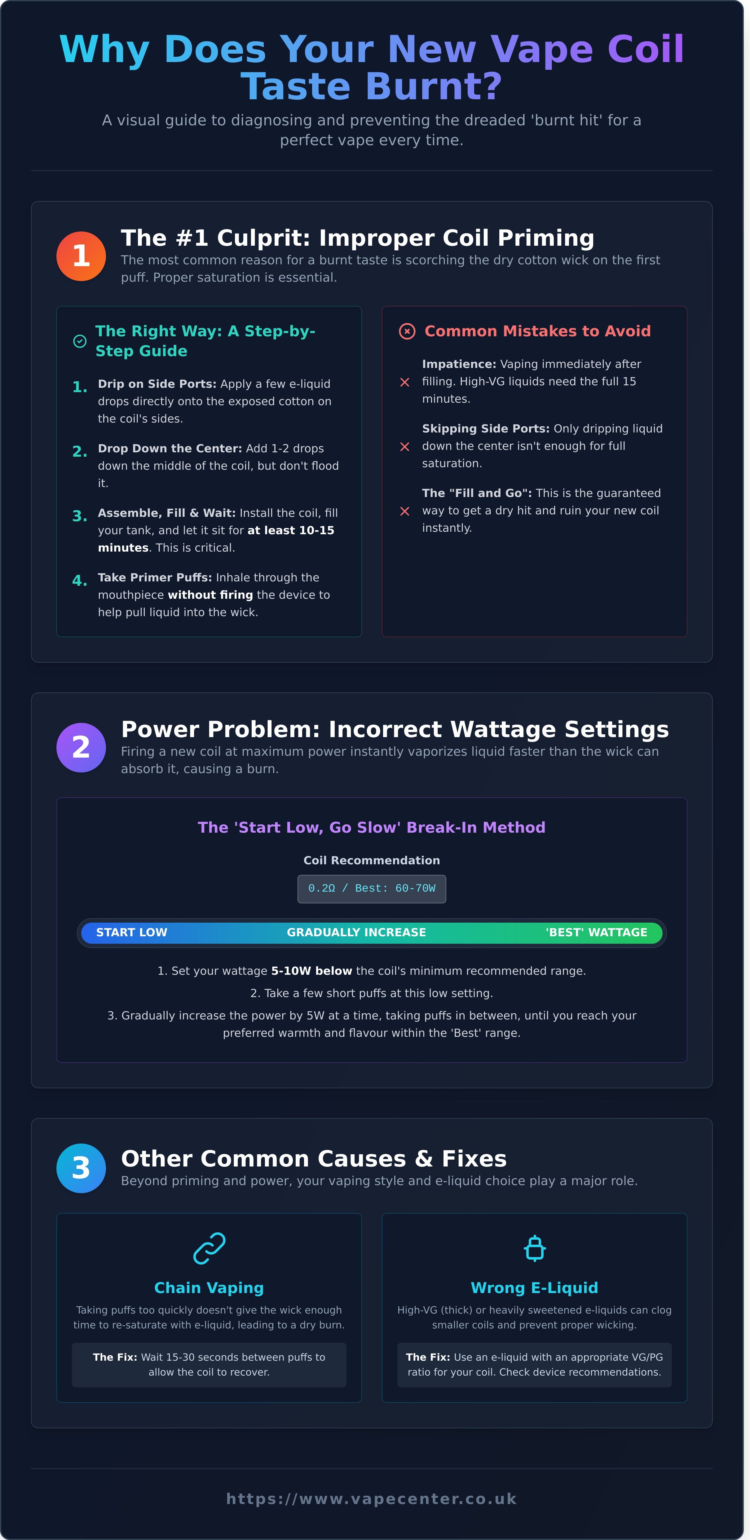 Why does my vape taste burnt with a new coil infographic - visual guide