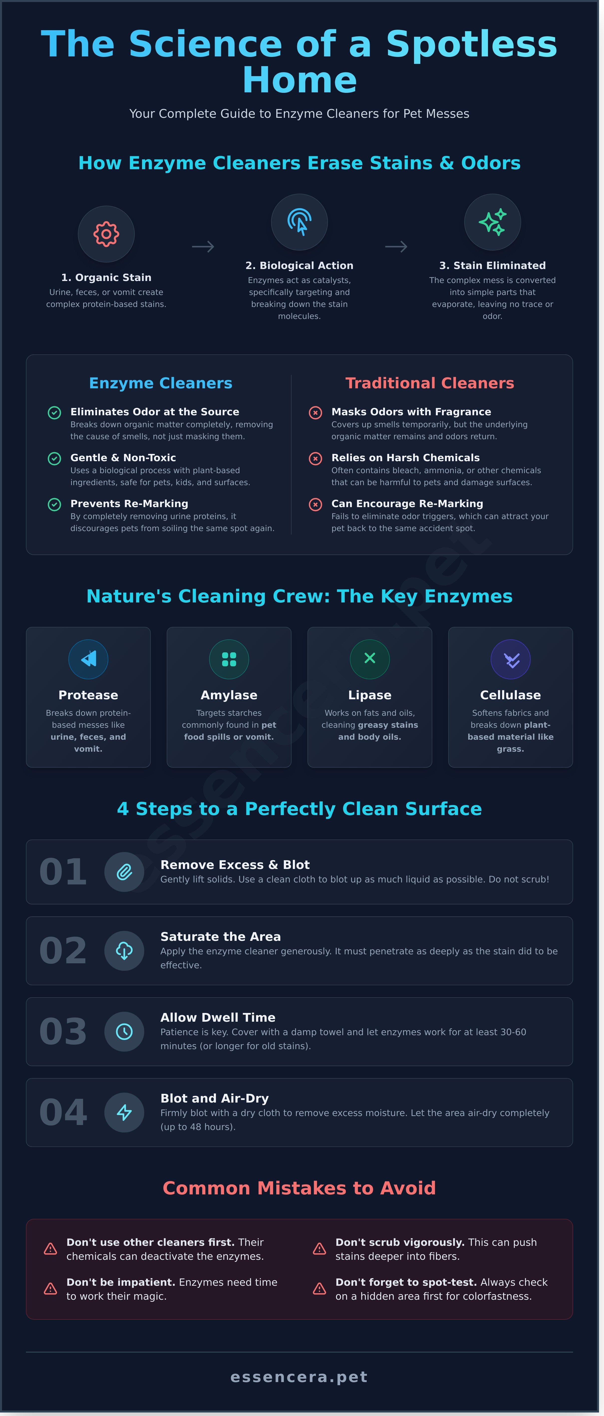Enzyme cleaner for pet messes infographic - visual guide