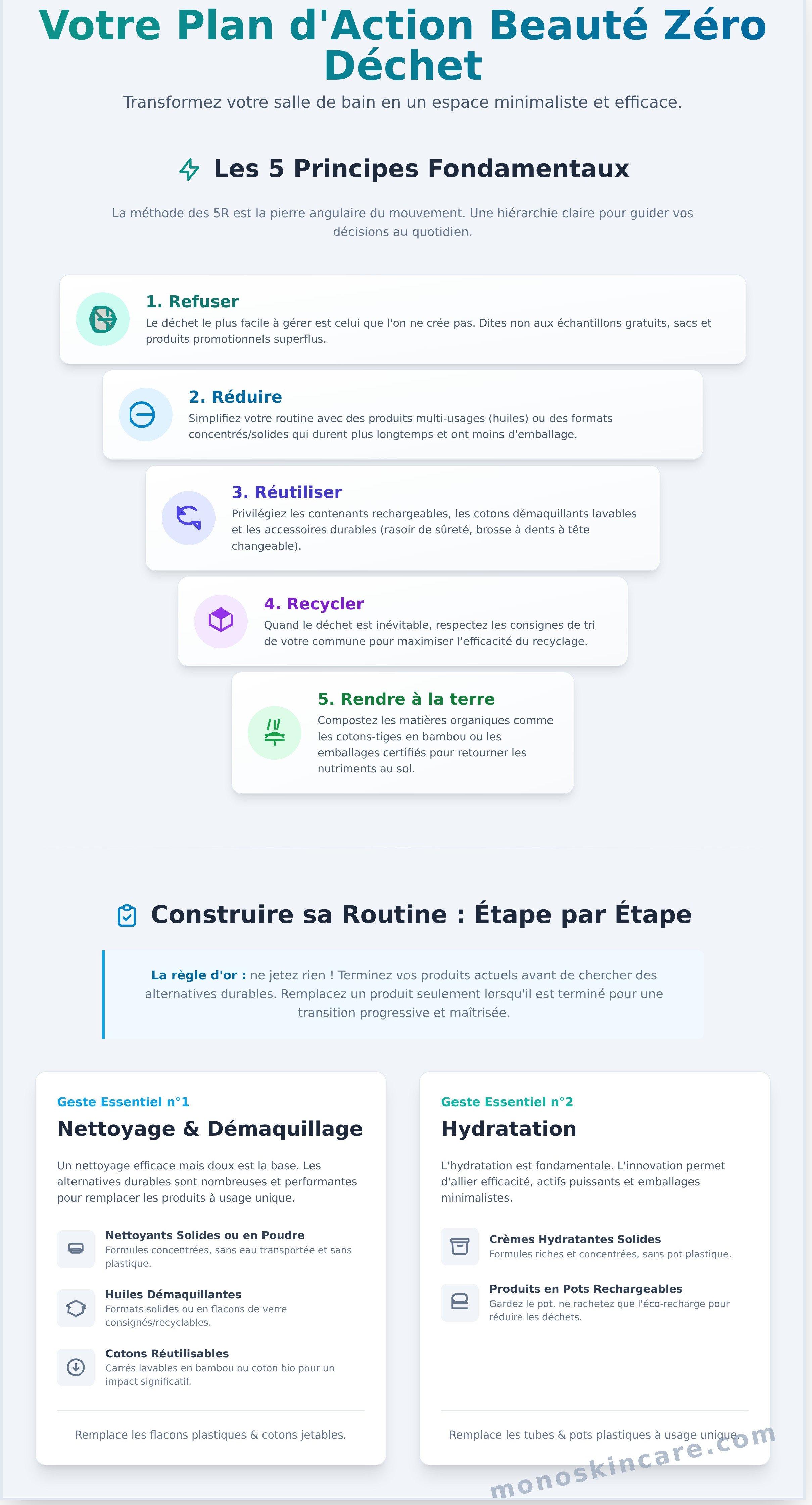 Routine beauté zéro déchet infographic - visual guide