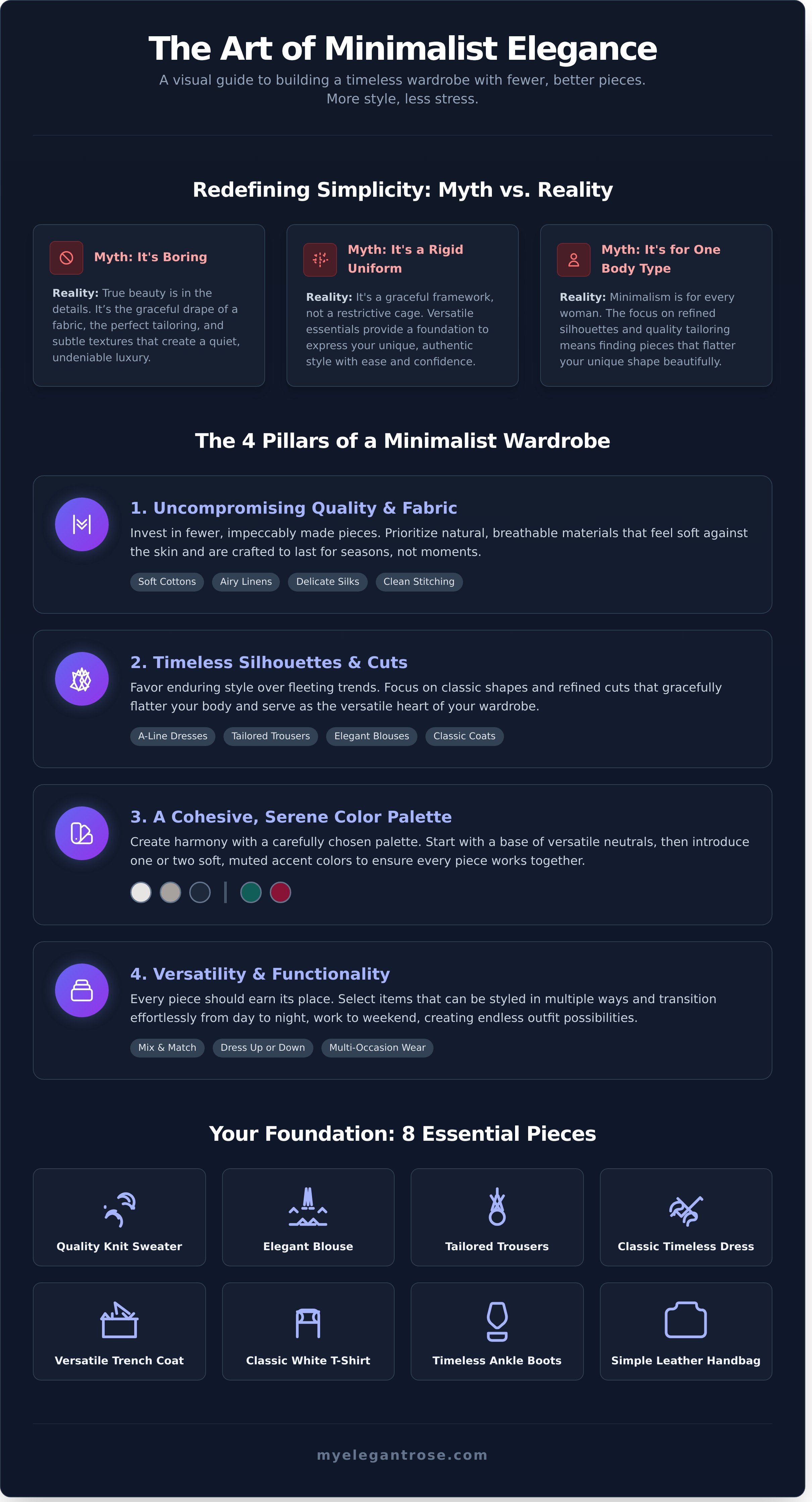 Minimalist clothing for women infographic - visual guide