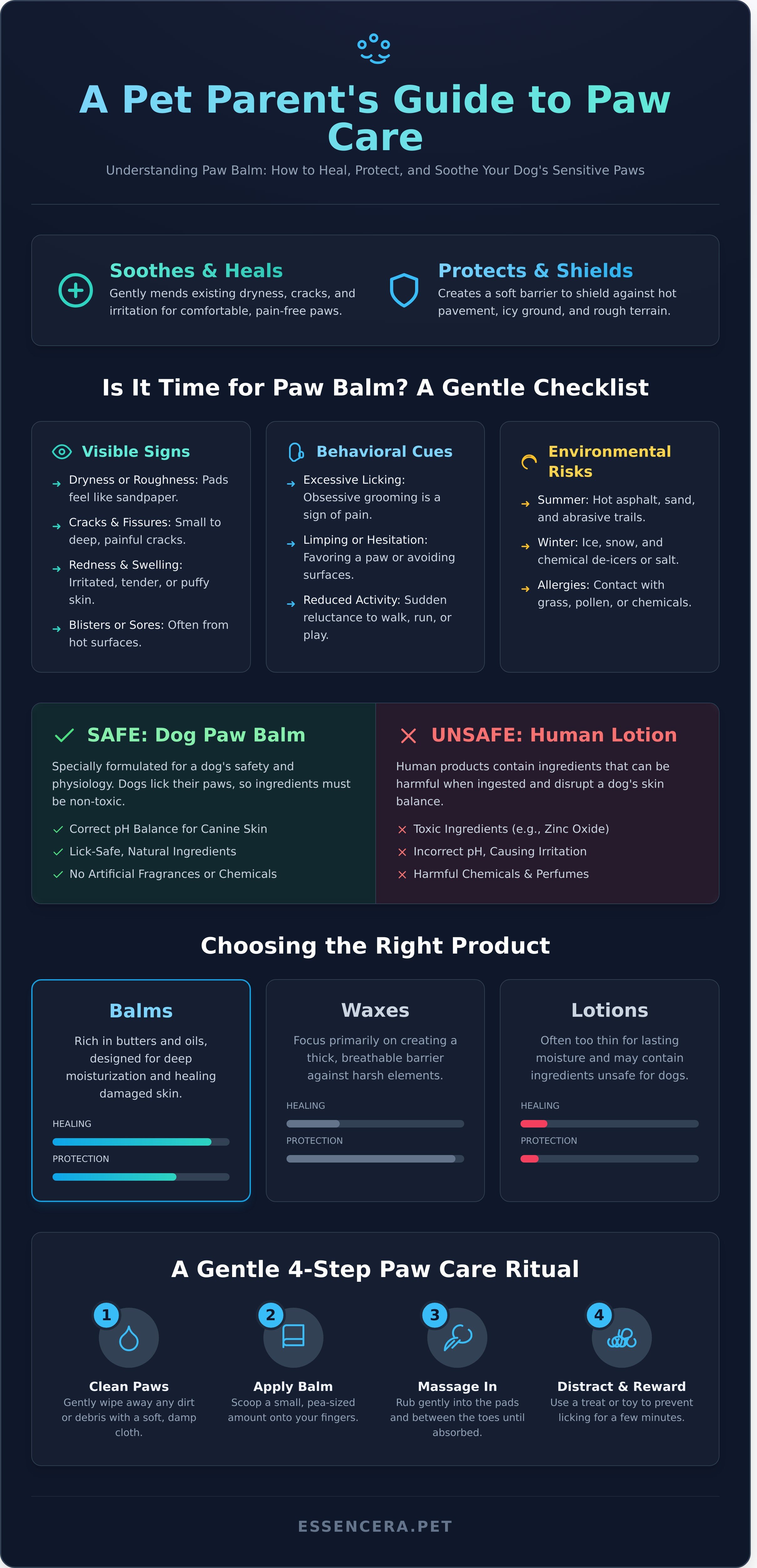 Dog paw balm infographic - visual guide
