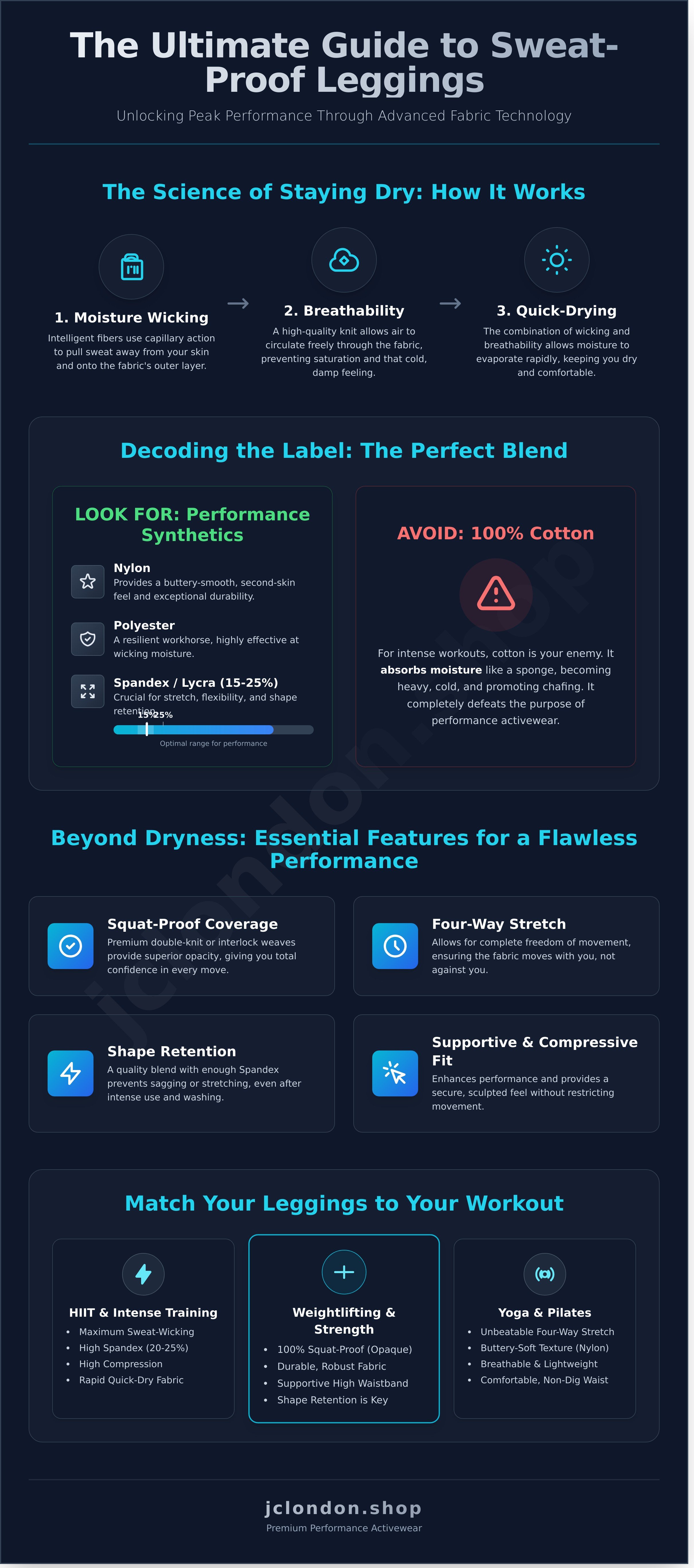 Sweat proof gym leggings infographic - visual guide
