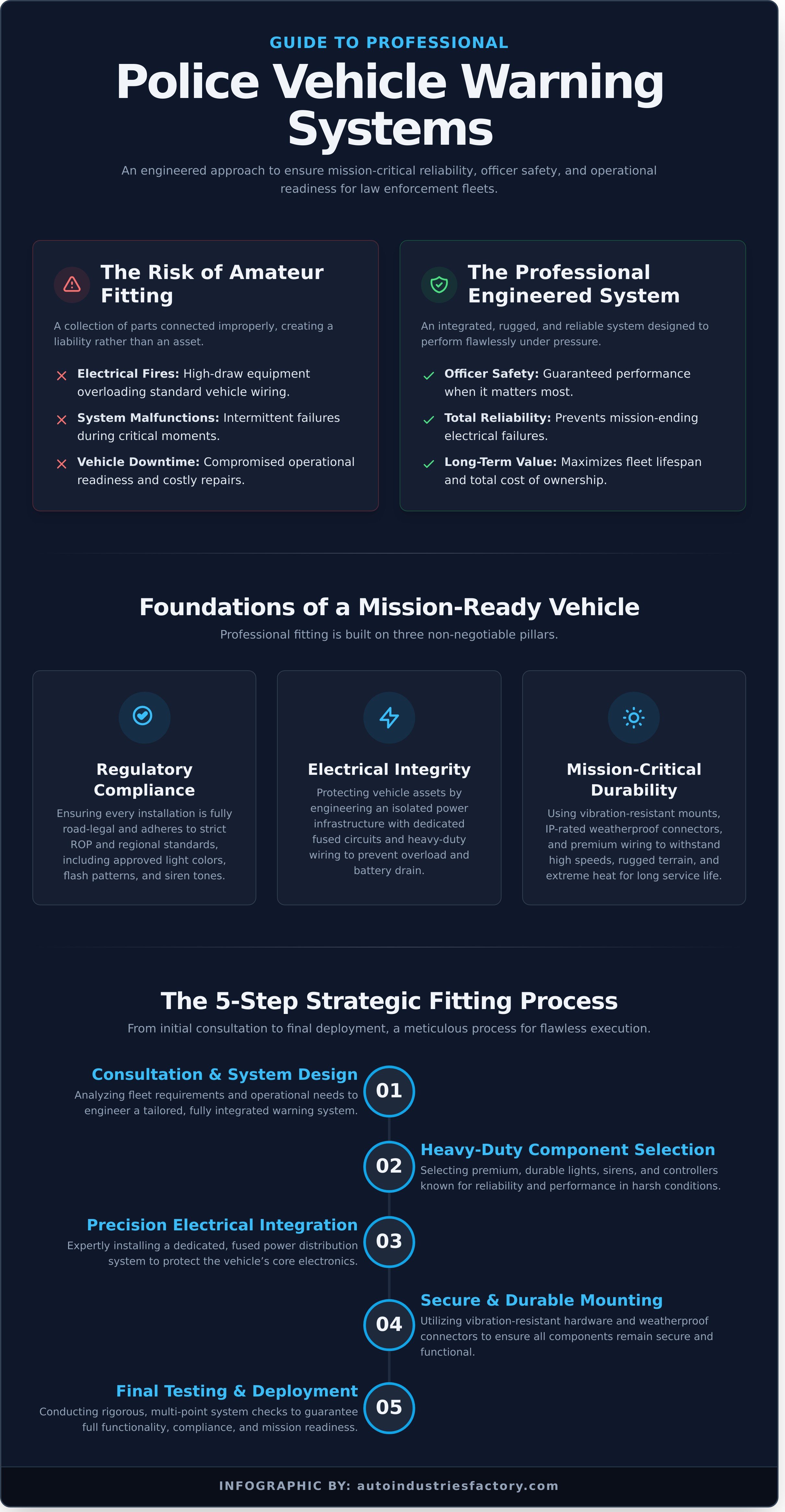 Police car lighting and siren fitting