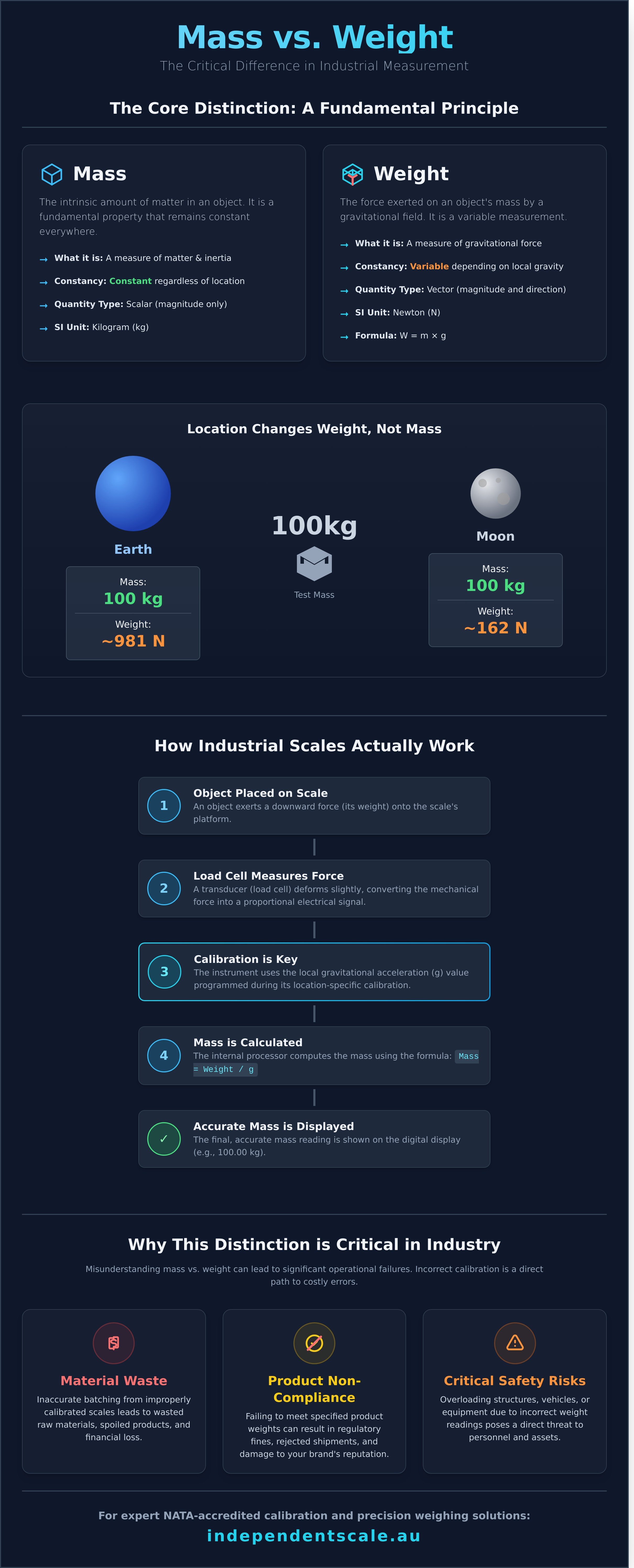 Mass vs weight infographic - visual guide