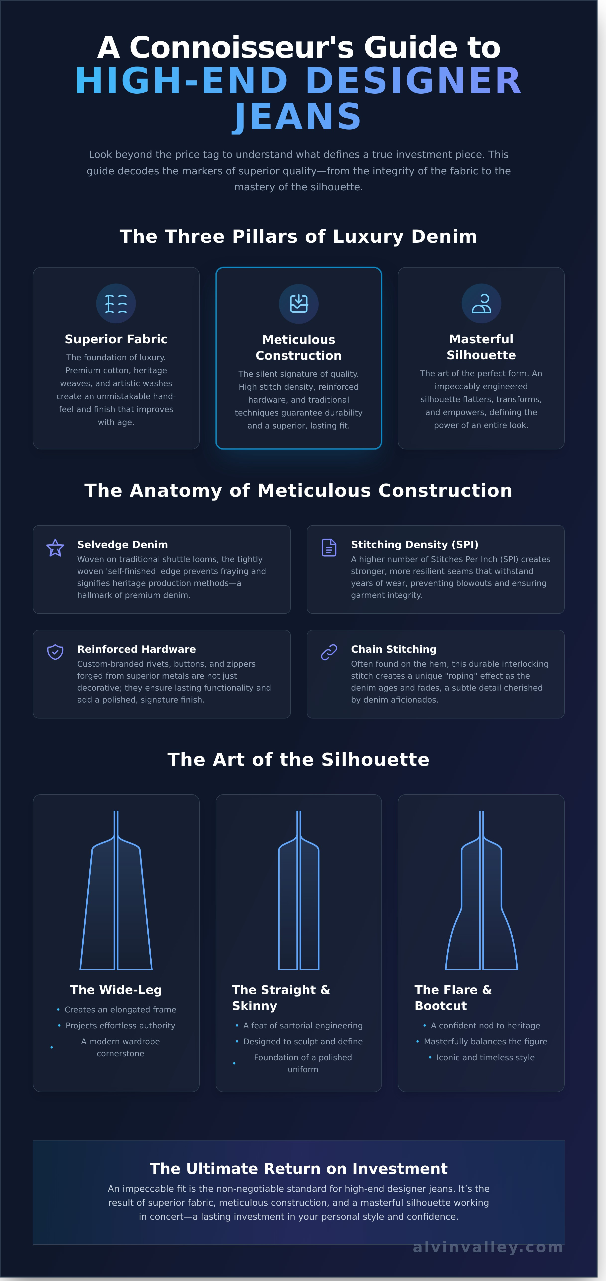 High-end designer jeans for women infographic - visual guide