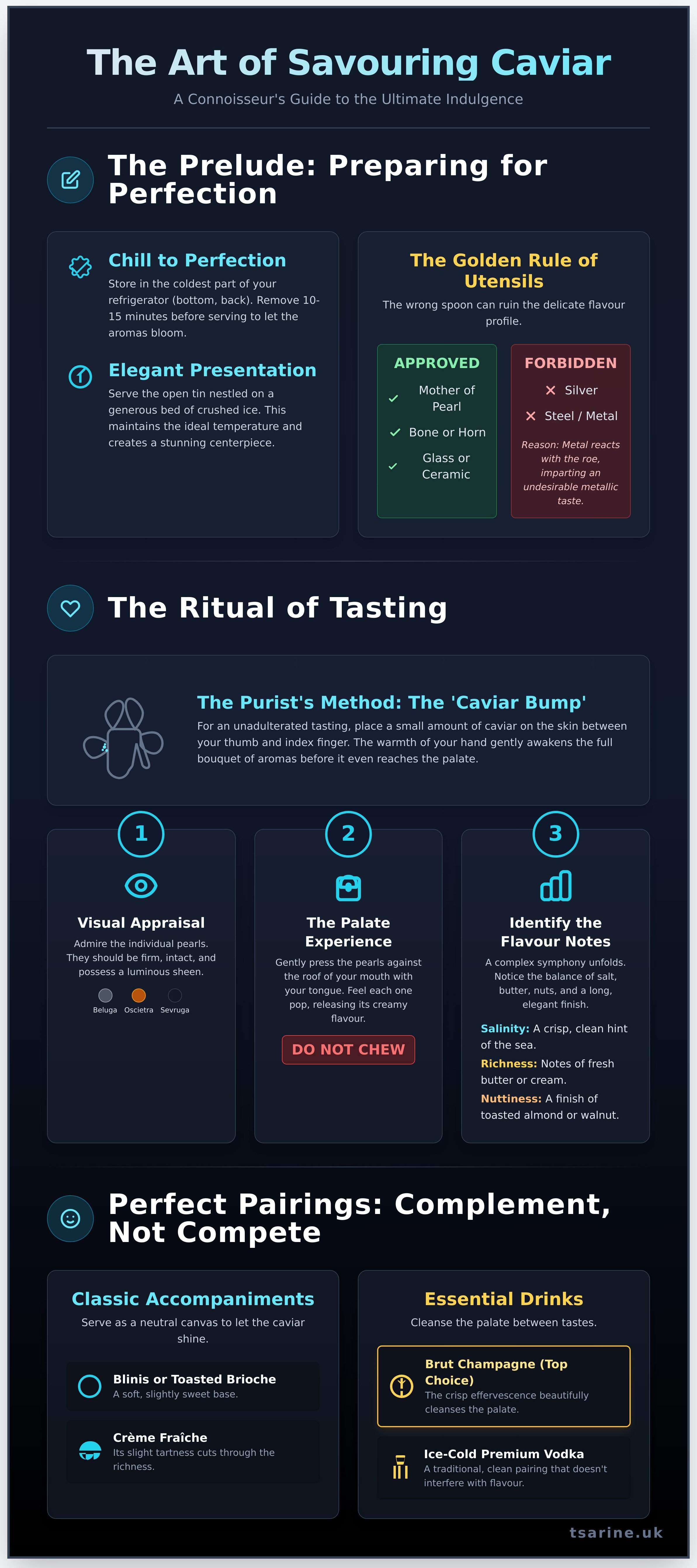 How to eat caviar infographic - visual guide