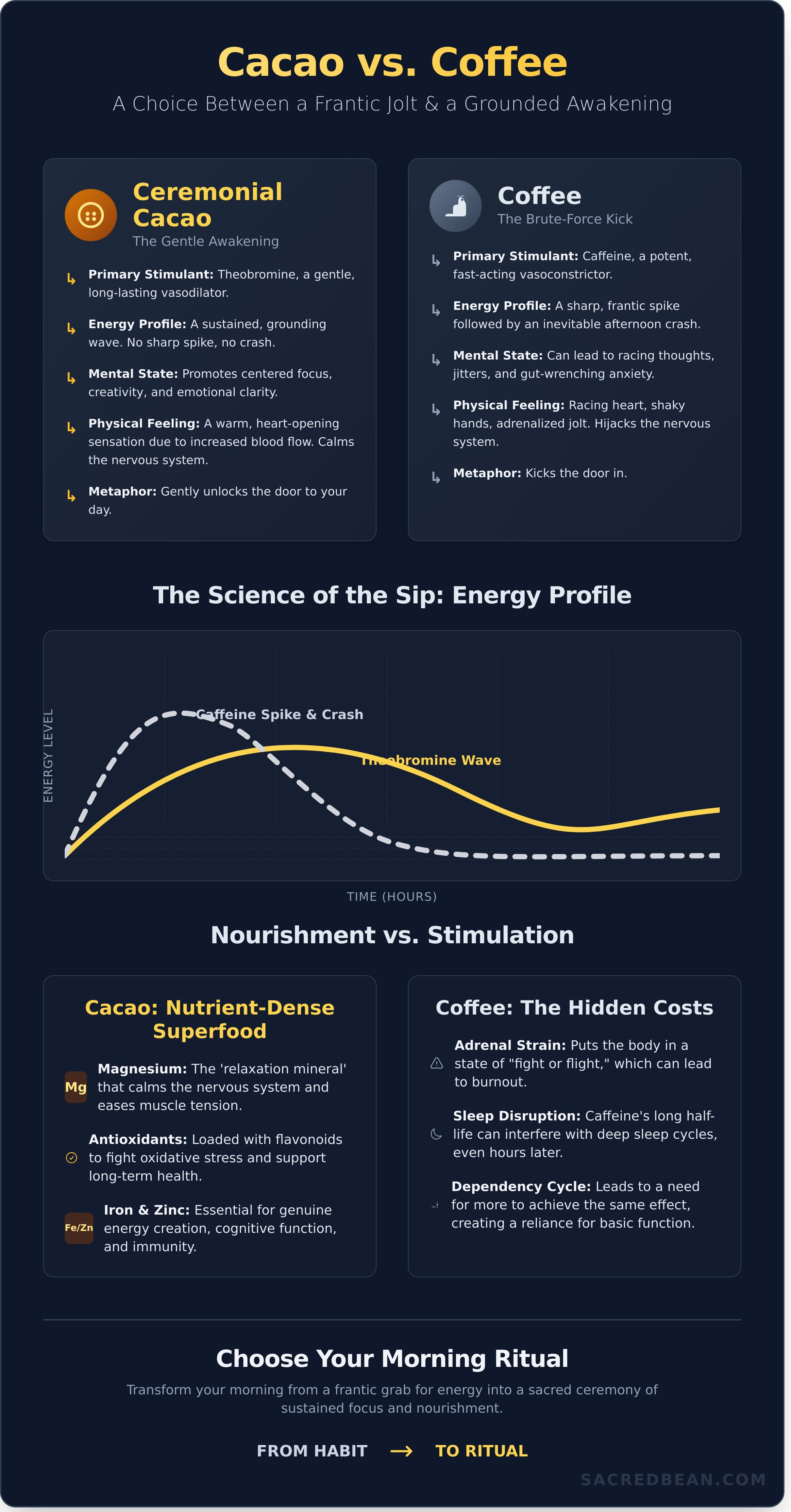 Cacao vs coffee infographic - visual guide