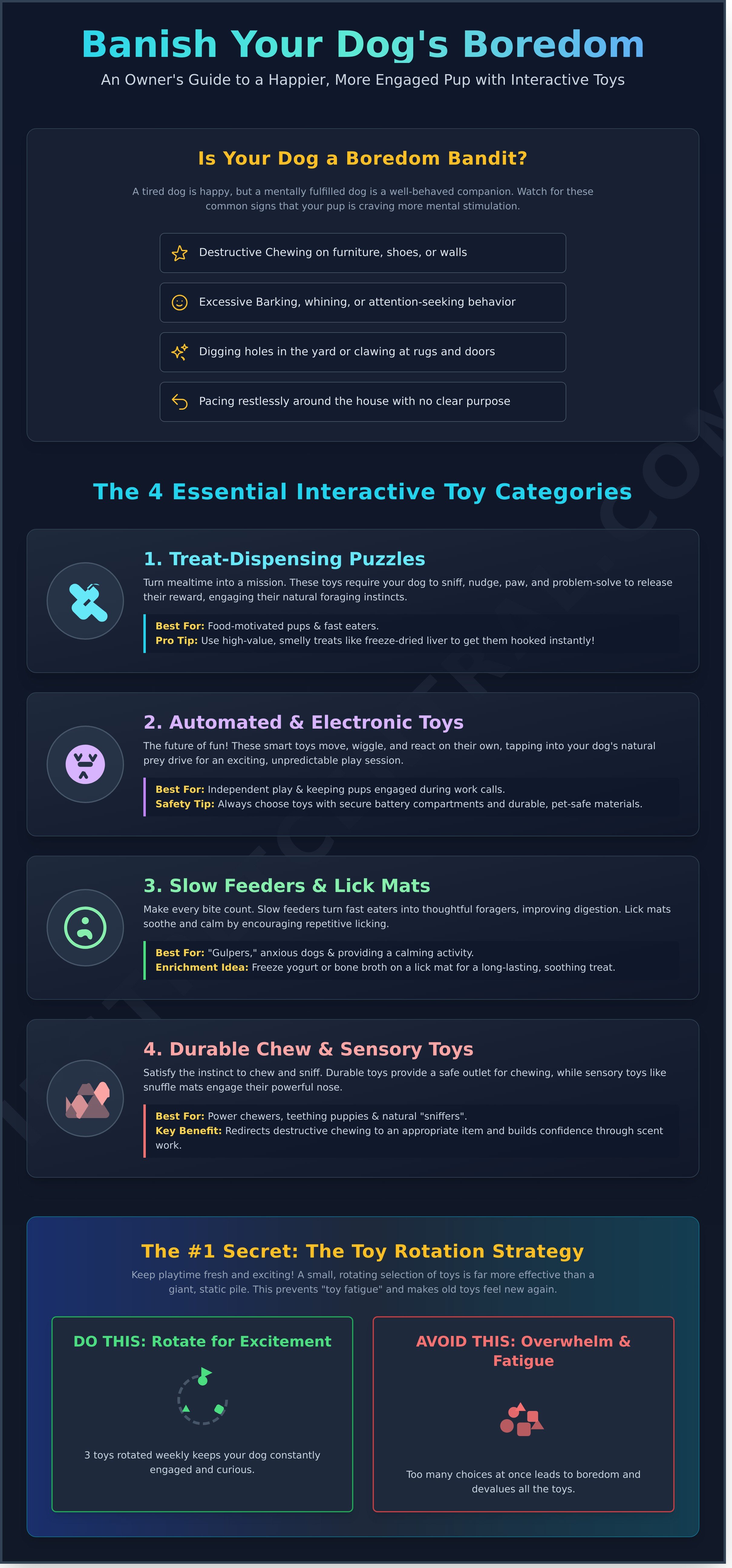 Interactive dog toys for boredom infographic - visual guide