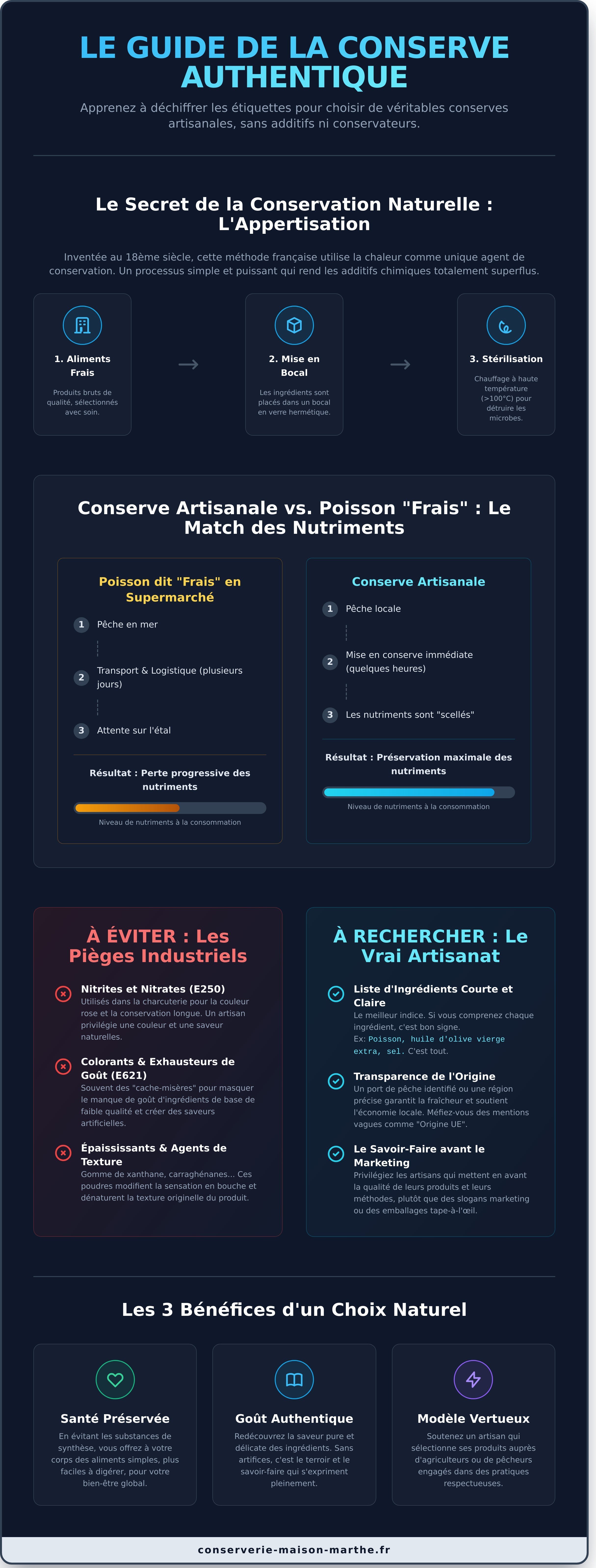 Conserves sans additifs ni conservateurs infographic - visual guide