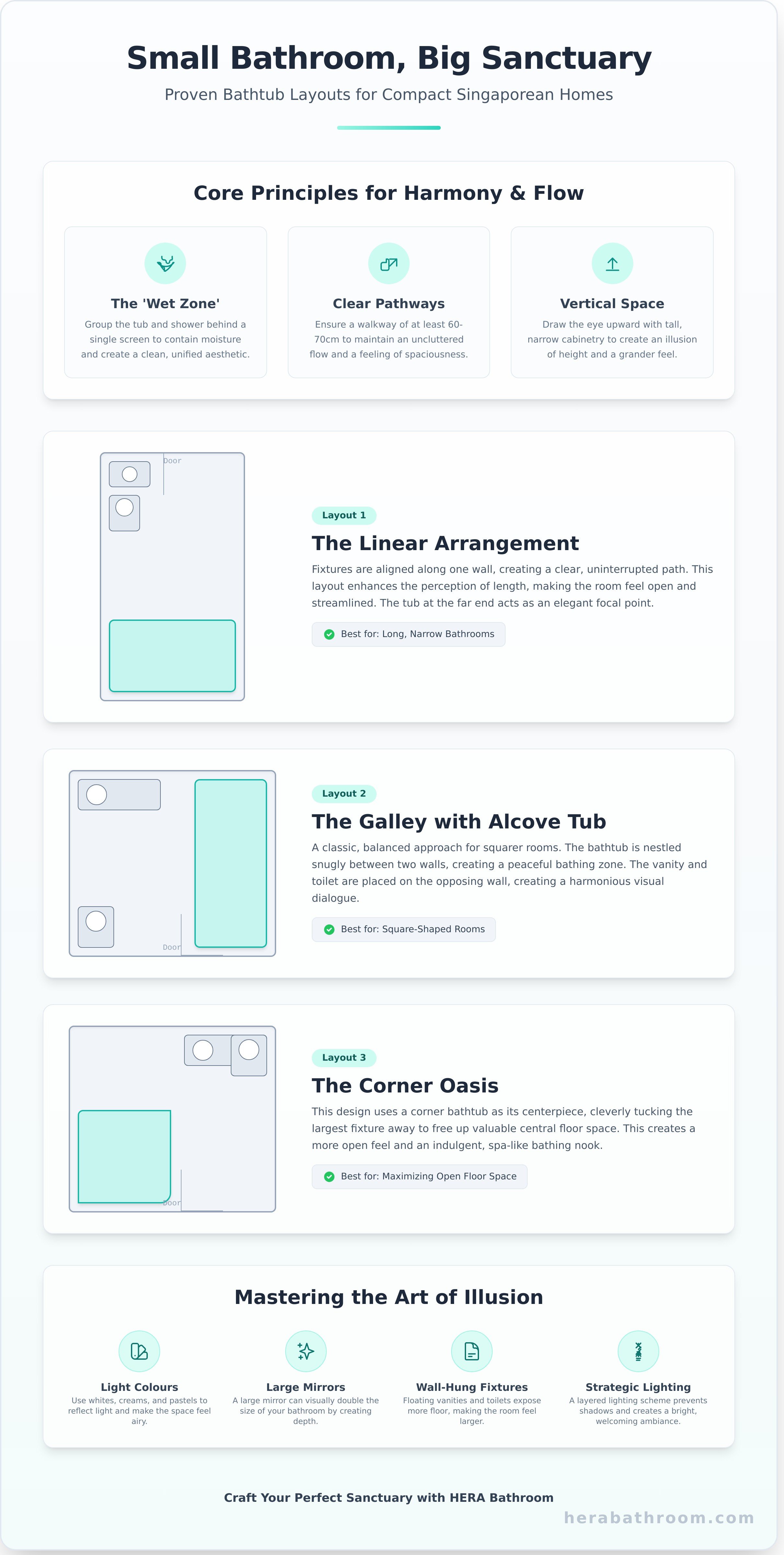 Small bathroom layout with bathtub infographic - visual guide
