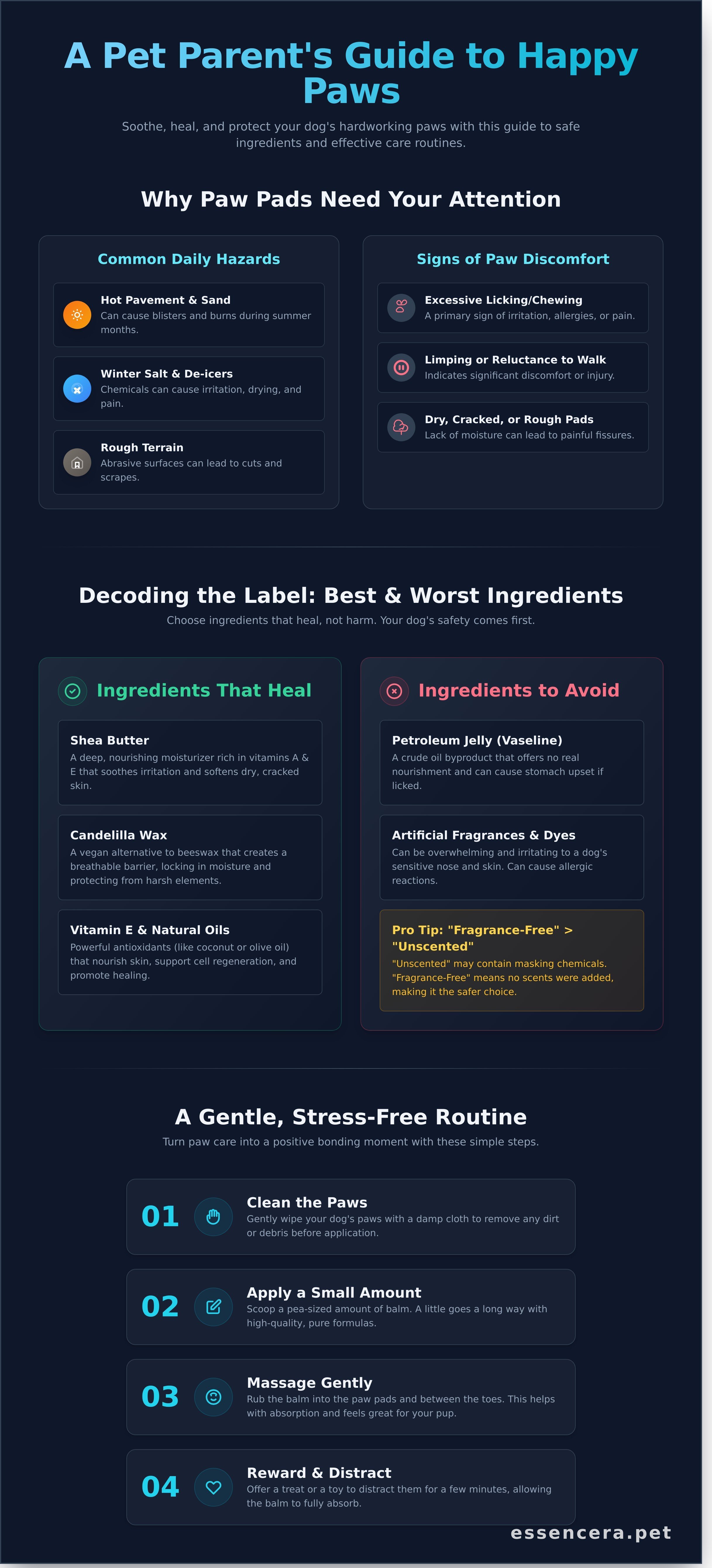 Dog foot balm infographic - visual guide