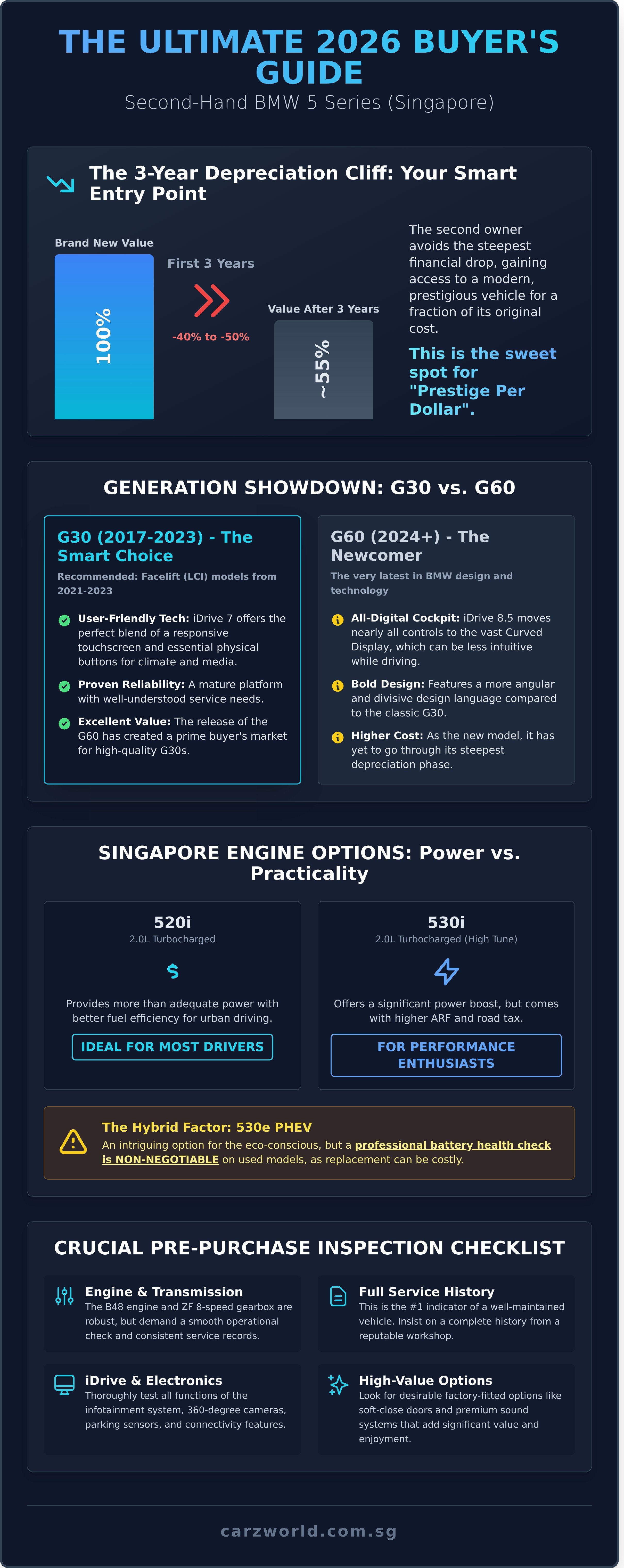 Second hand bmw 5 series sg infographic - visual guide