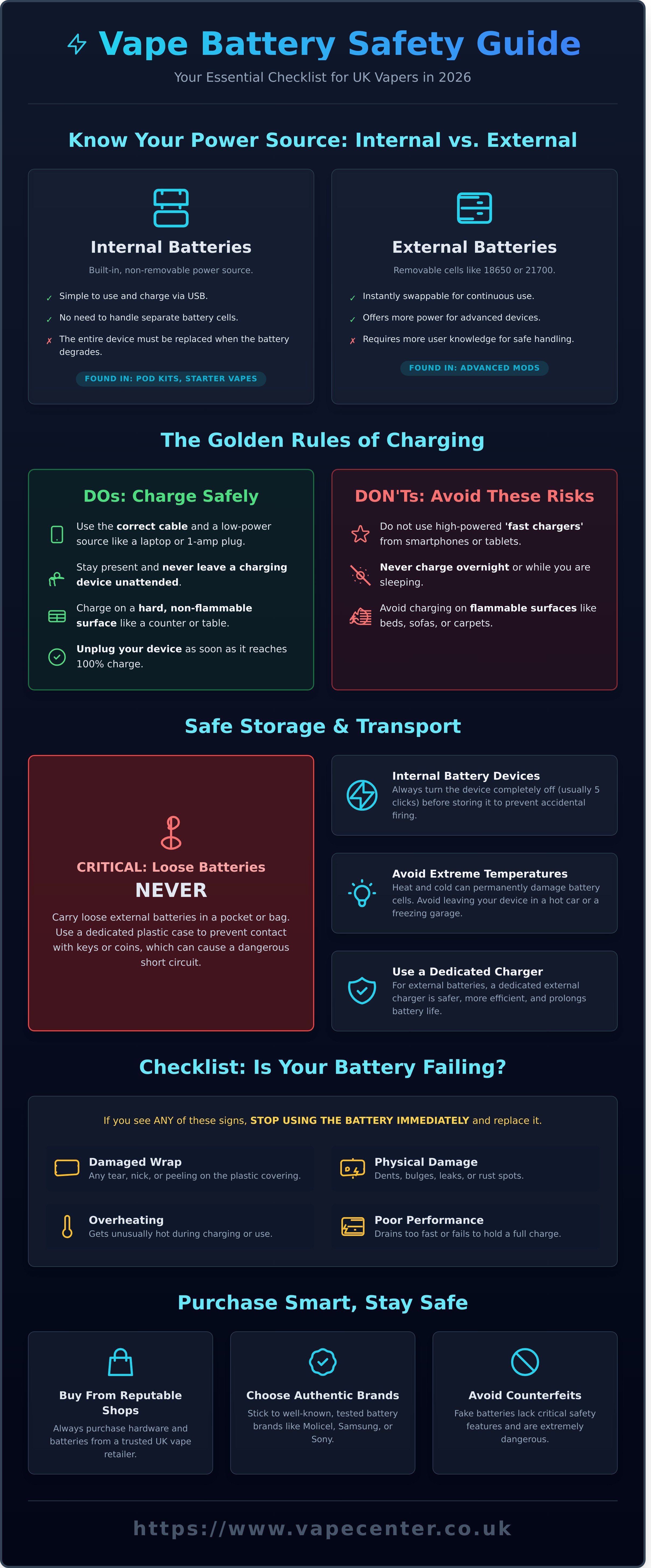 Vape battery safety guide uk infographic - visual guide
