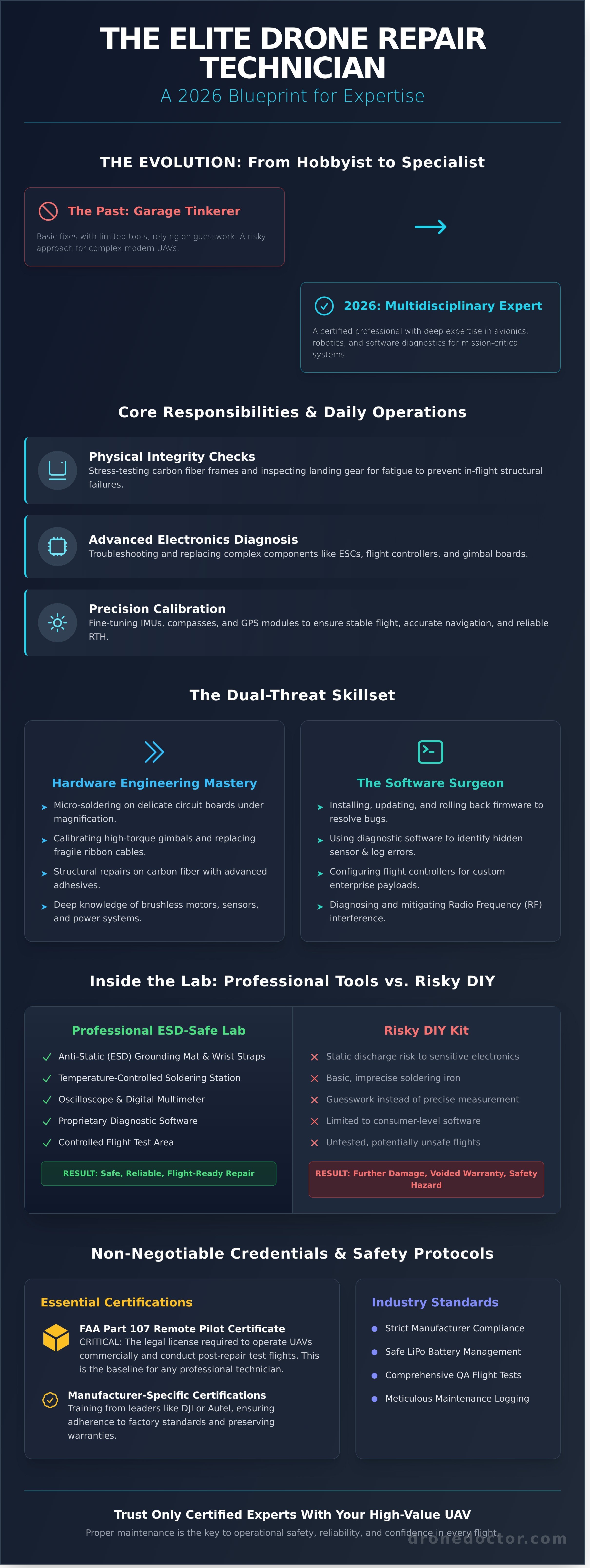 Drone repair technician infographic - visual guide
