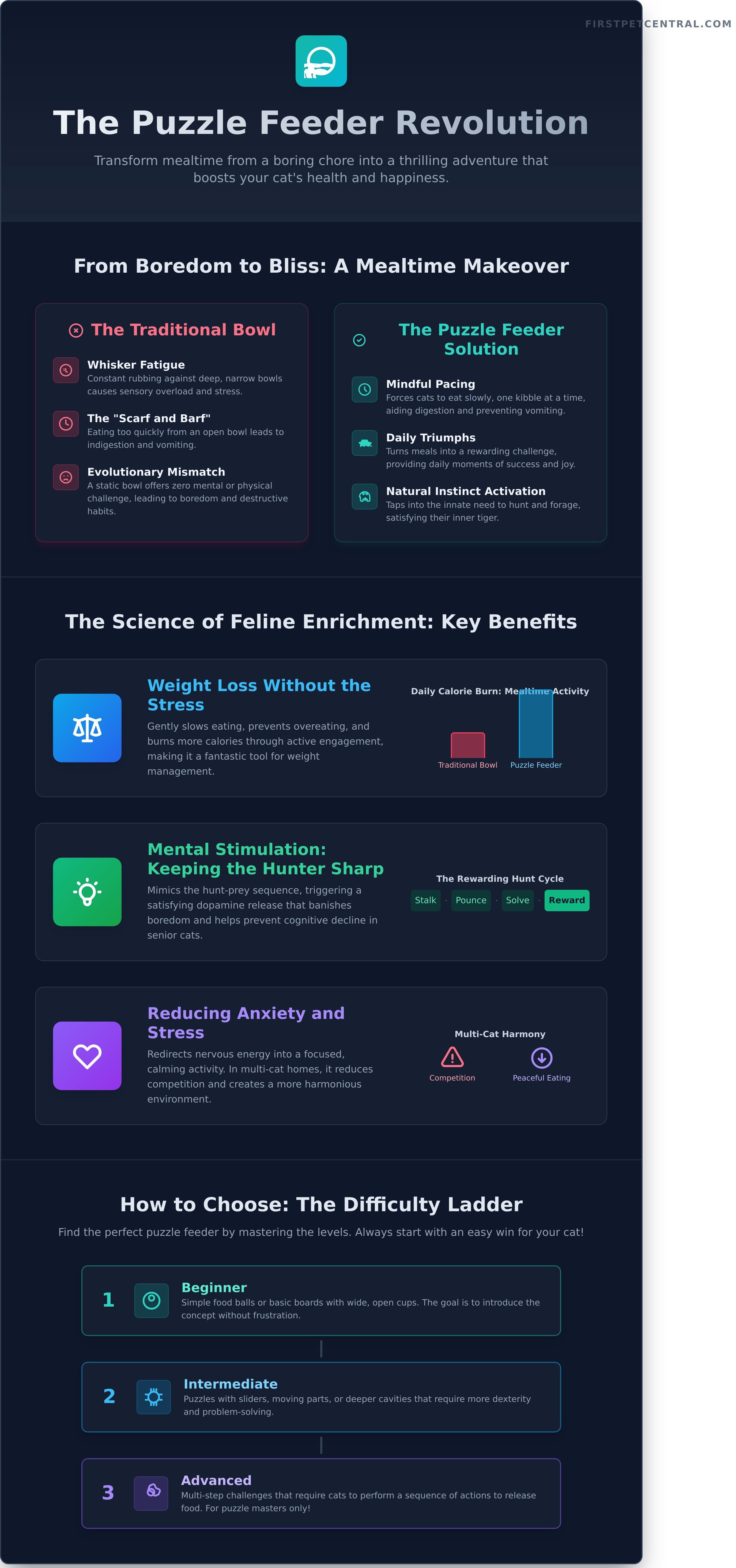 Puzzle feeder for cats infographic - visual guide