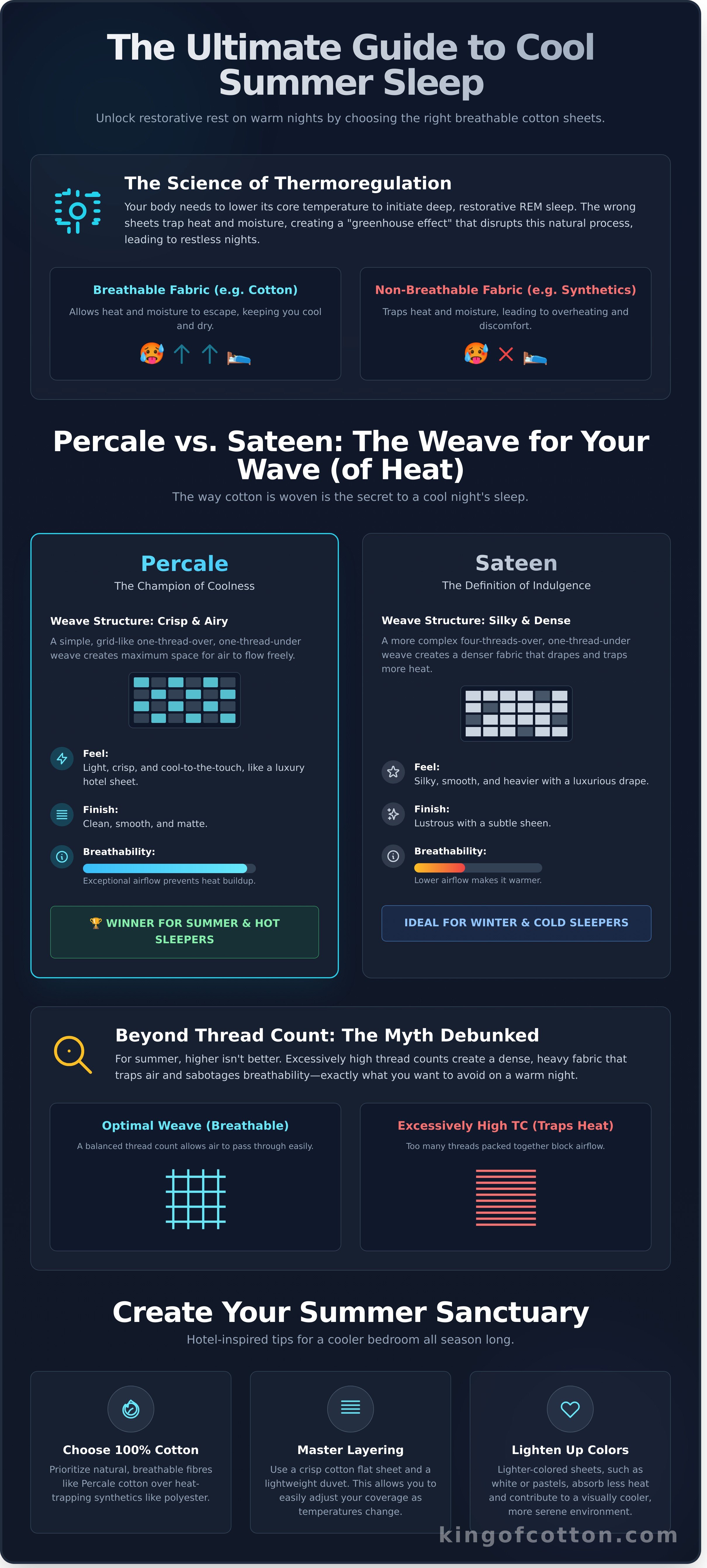 Breathable cotton sheets for summer infographic - visual guide