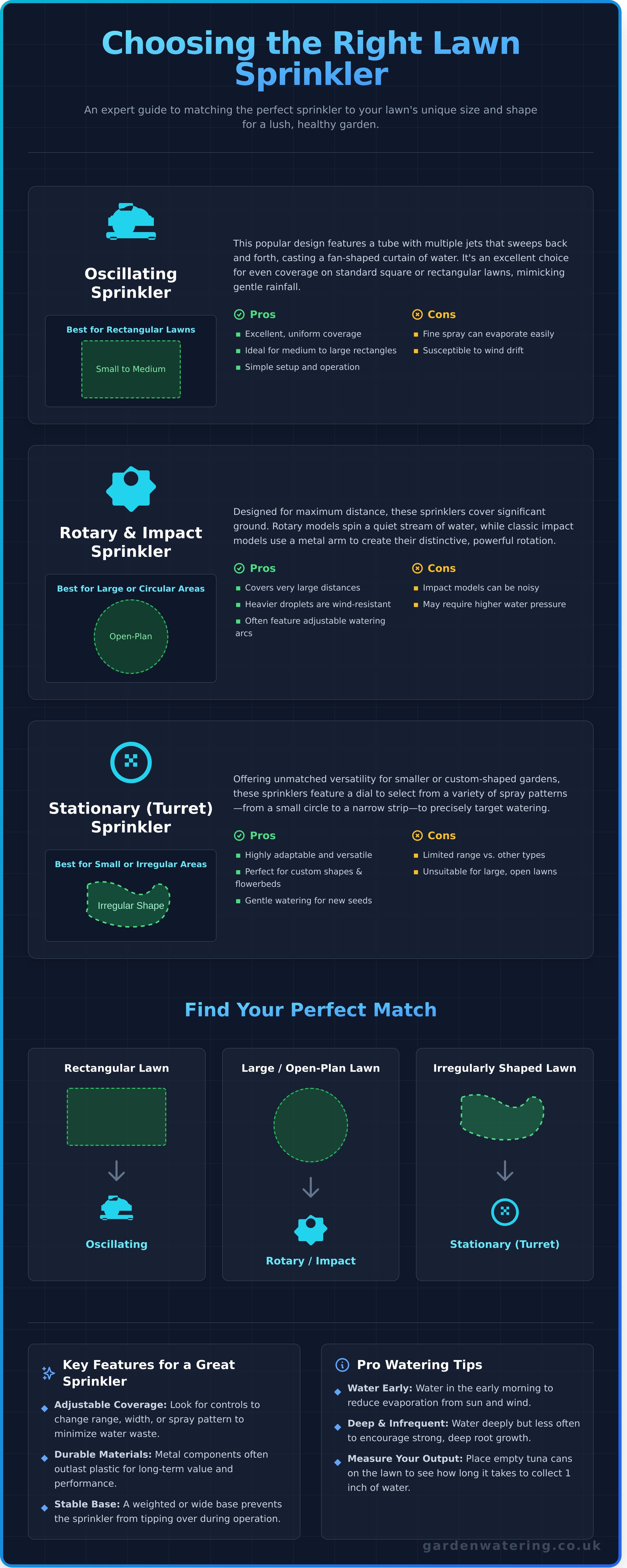 Lawn sprinkler infographic - visual guide