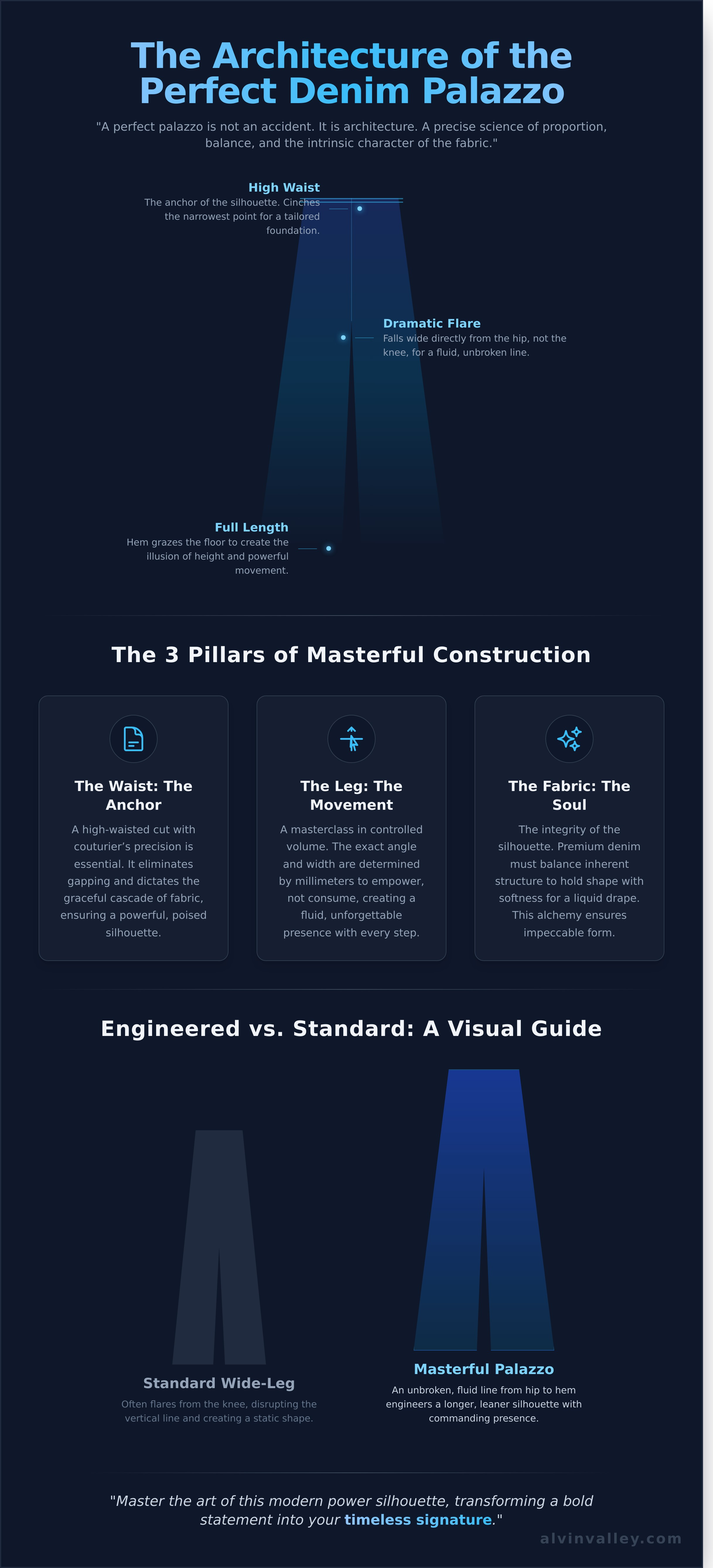 Denim palazzo pants infographic - visual guide