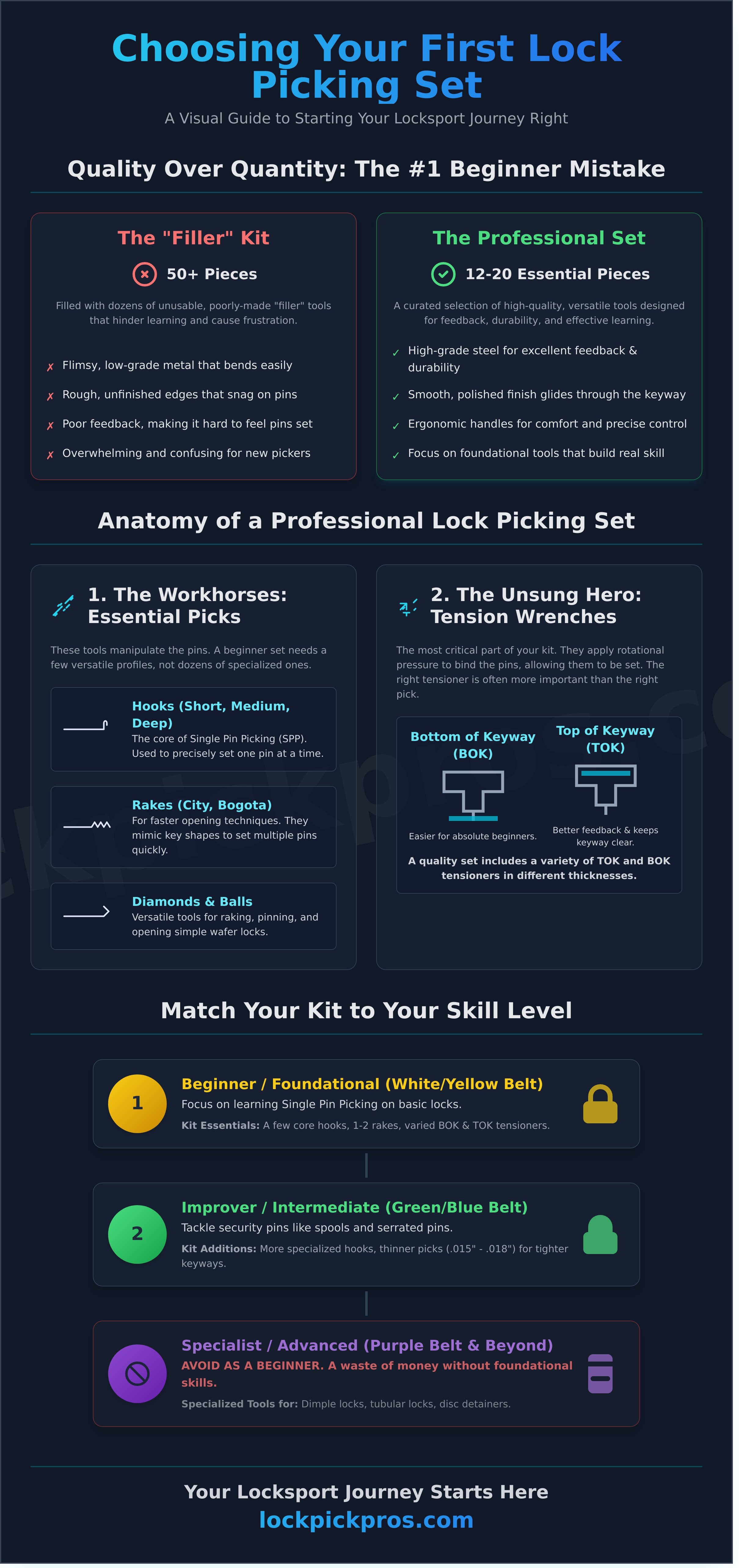 Lock picking set infographic - visual guide