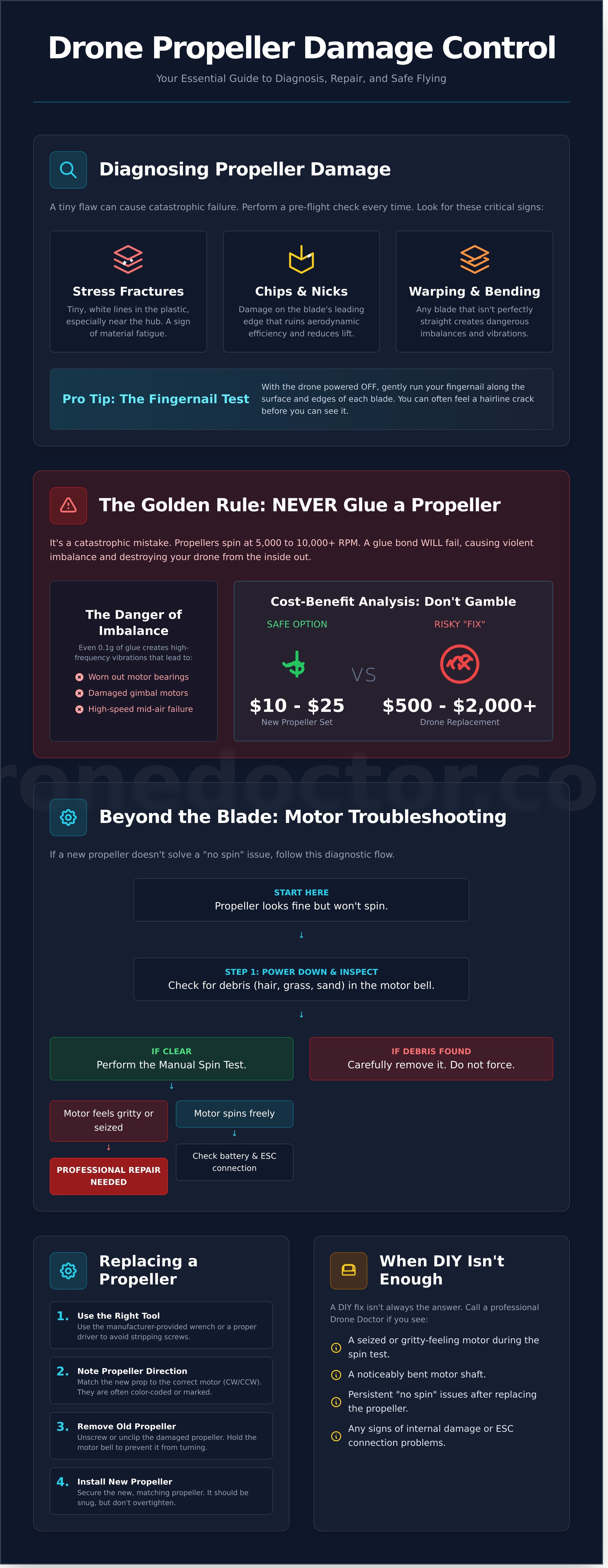 How to fix a broken drone propeller infographic - visual guide