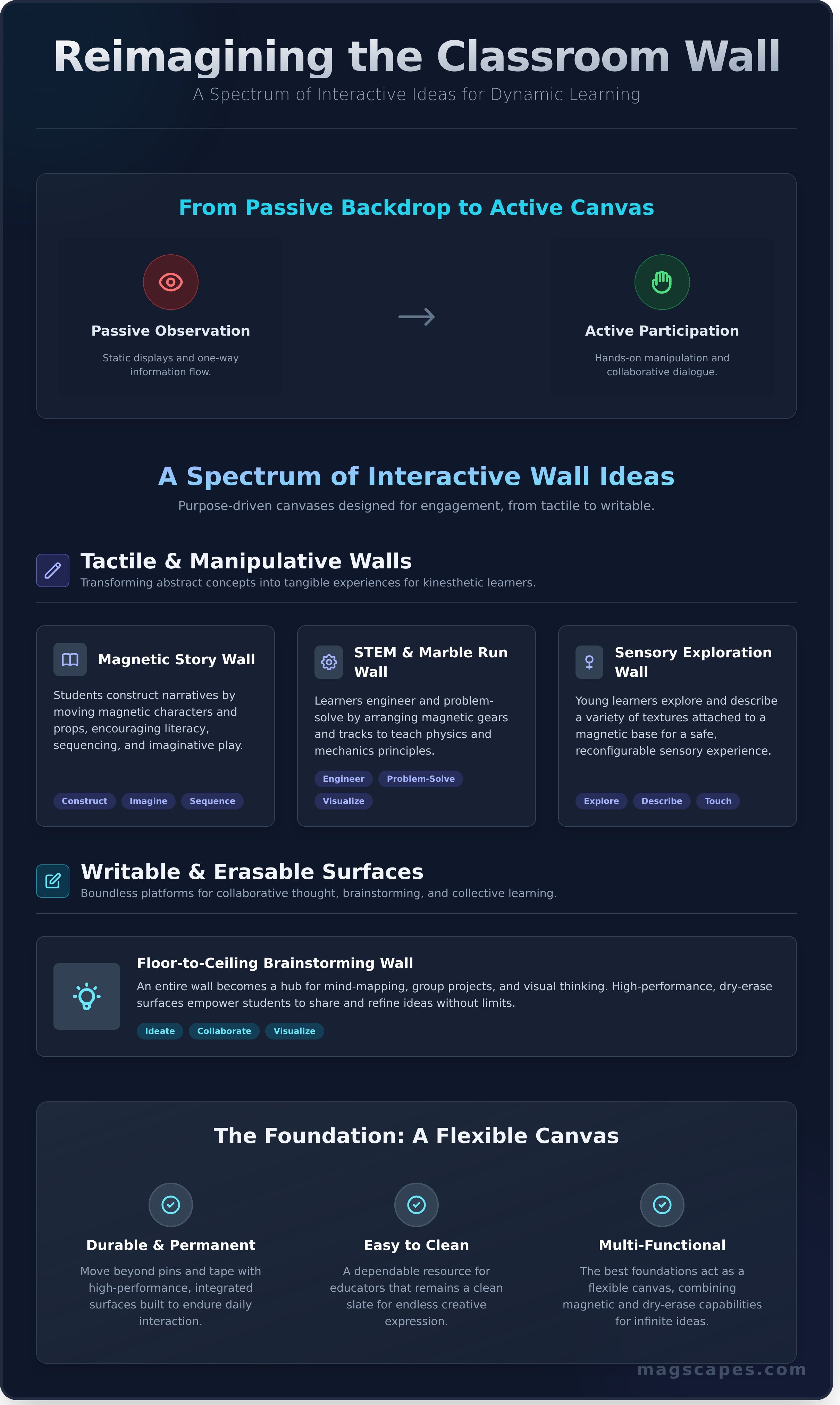 Interactive learning wall ideas infographic - visual guide