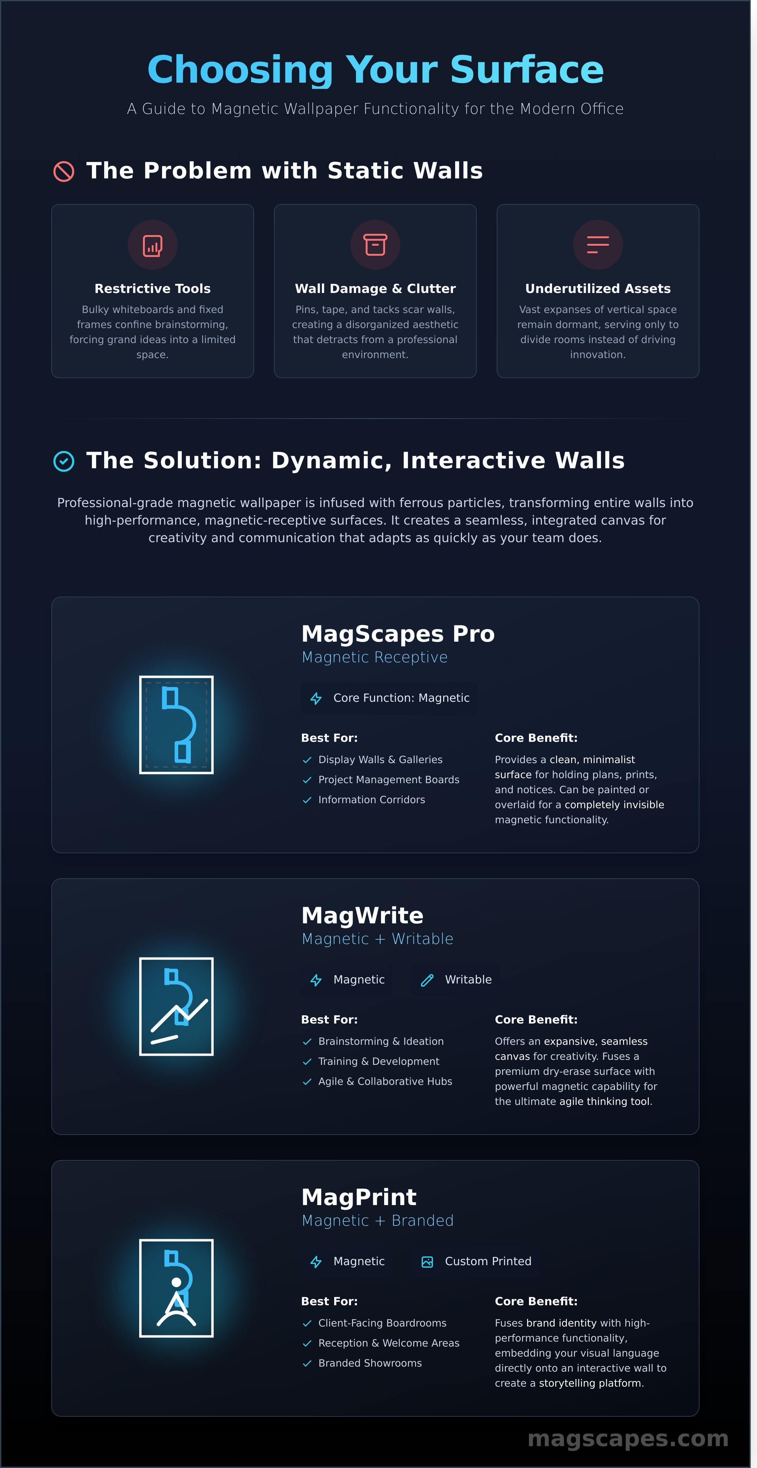 Magnetic wallpaper for office infographic - visual guide