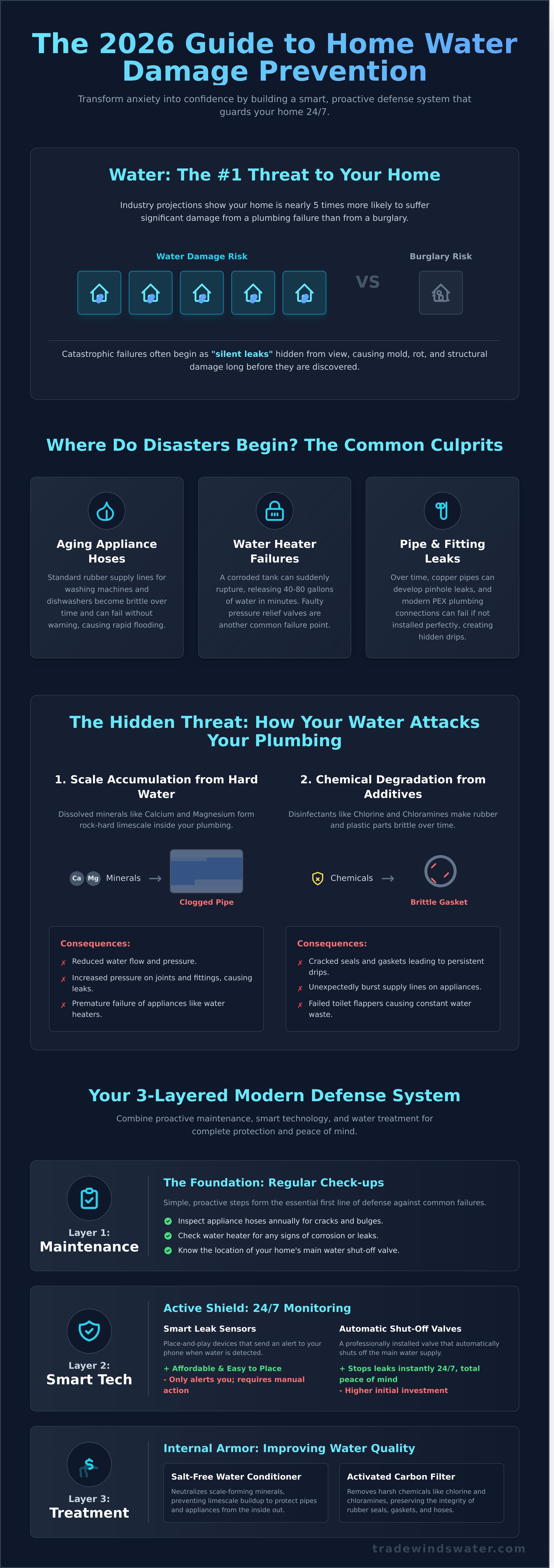 Home water damage prevention infographic - visual guide