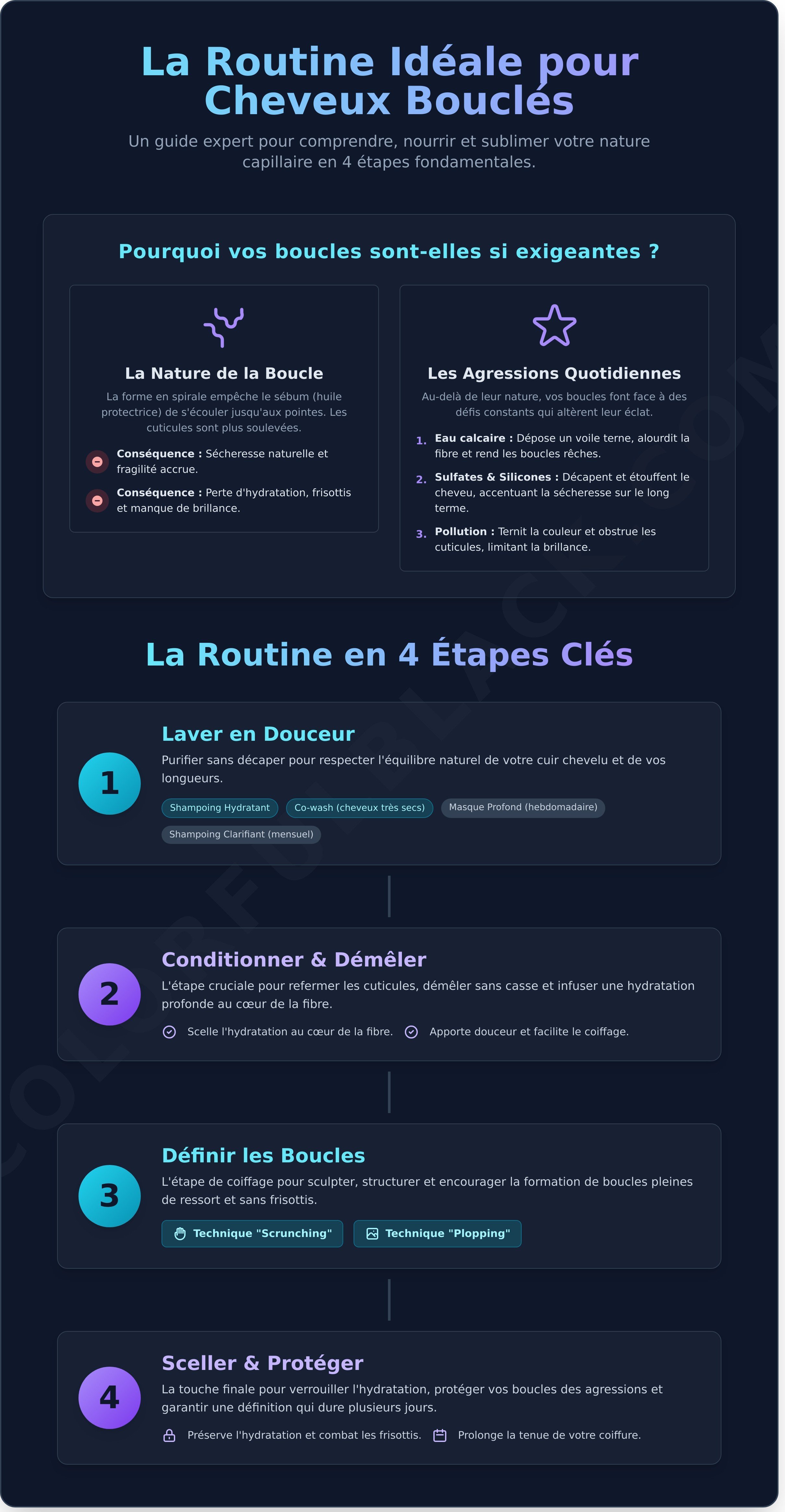 Soin cheveux bouclés infographic - visual guide