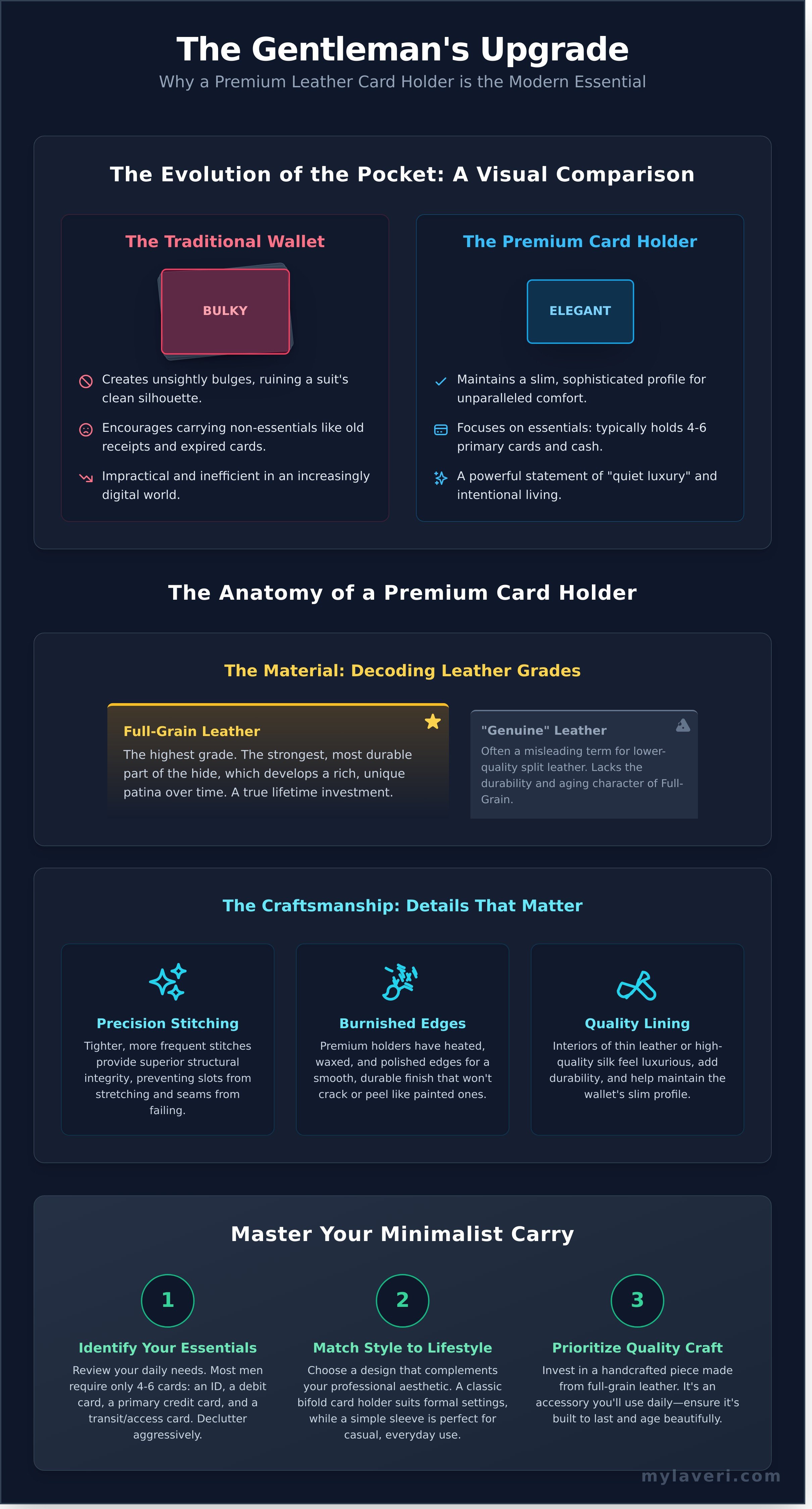 Leather card holder men infographic - visual guide