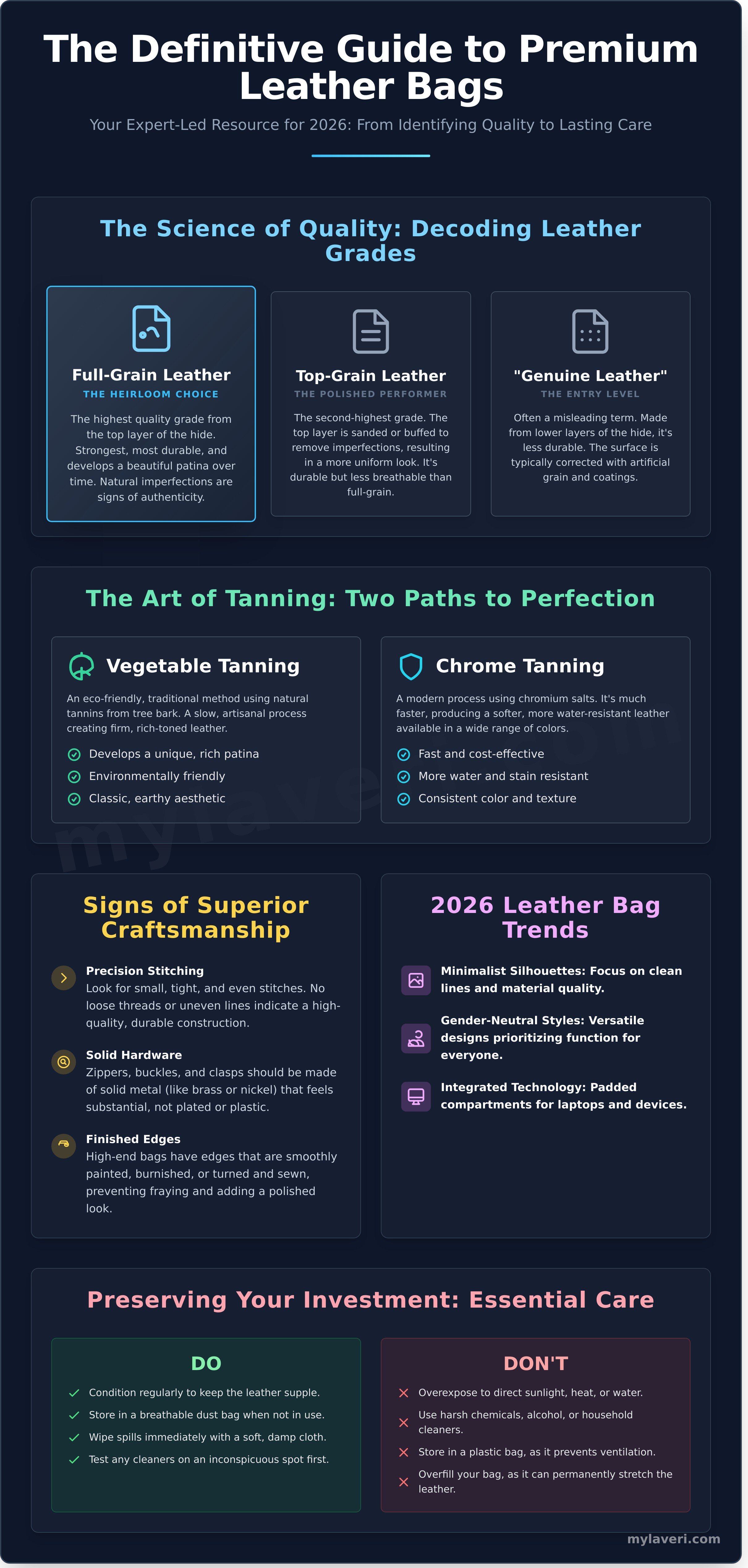 Leather bags infographic - visual guide