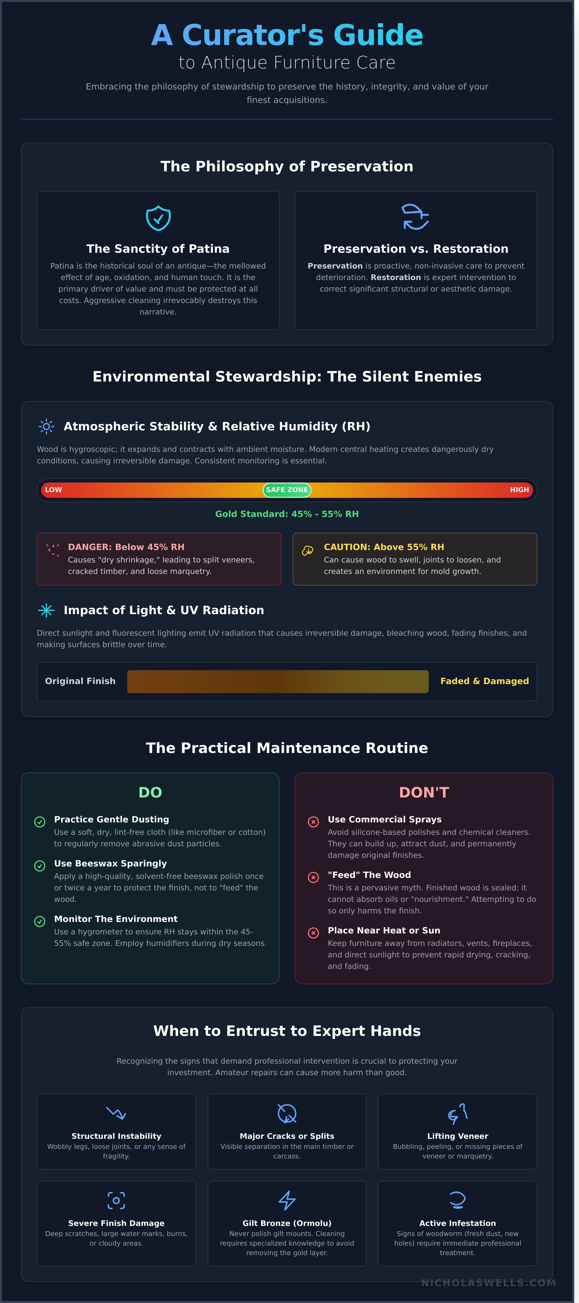 Antique furniture care infographic - visual guide