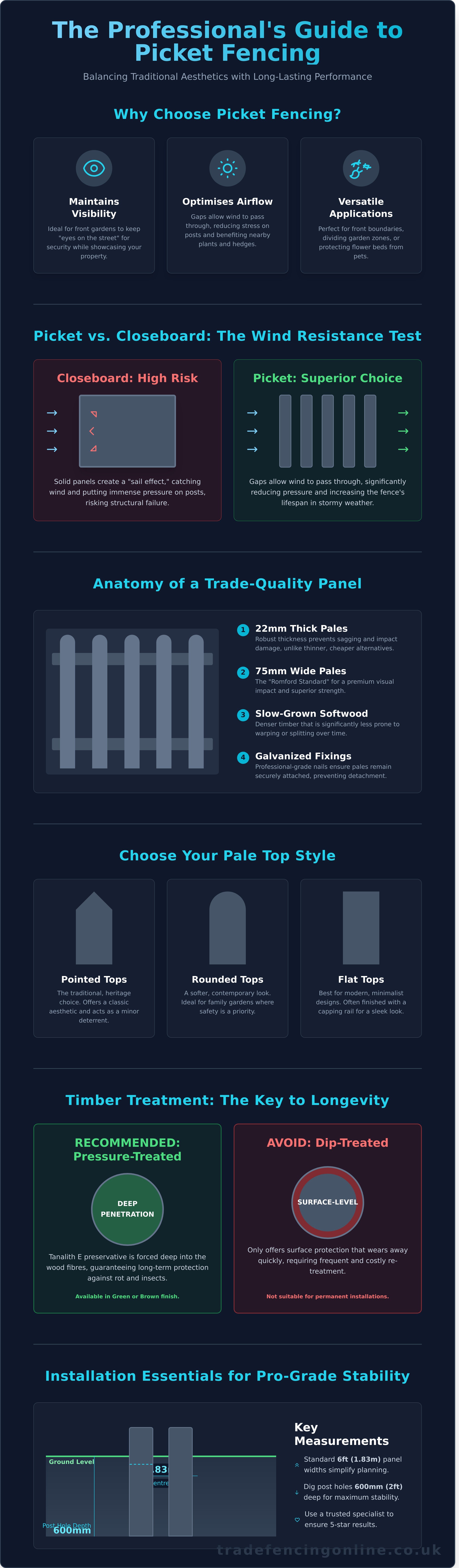 Picket fencing panels infographic - visual guide
