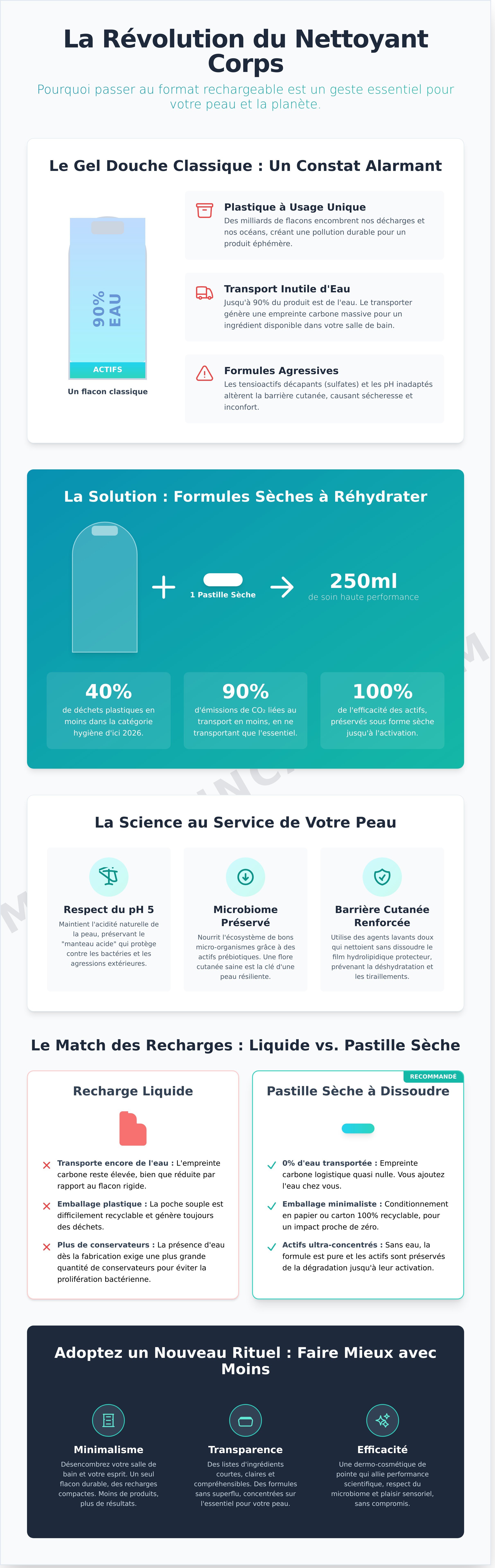 Nettoyant corps rechargeable infographic - visual guide